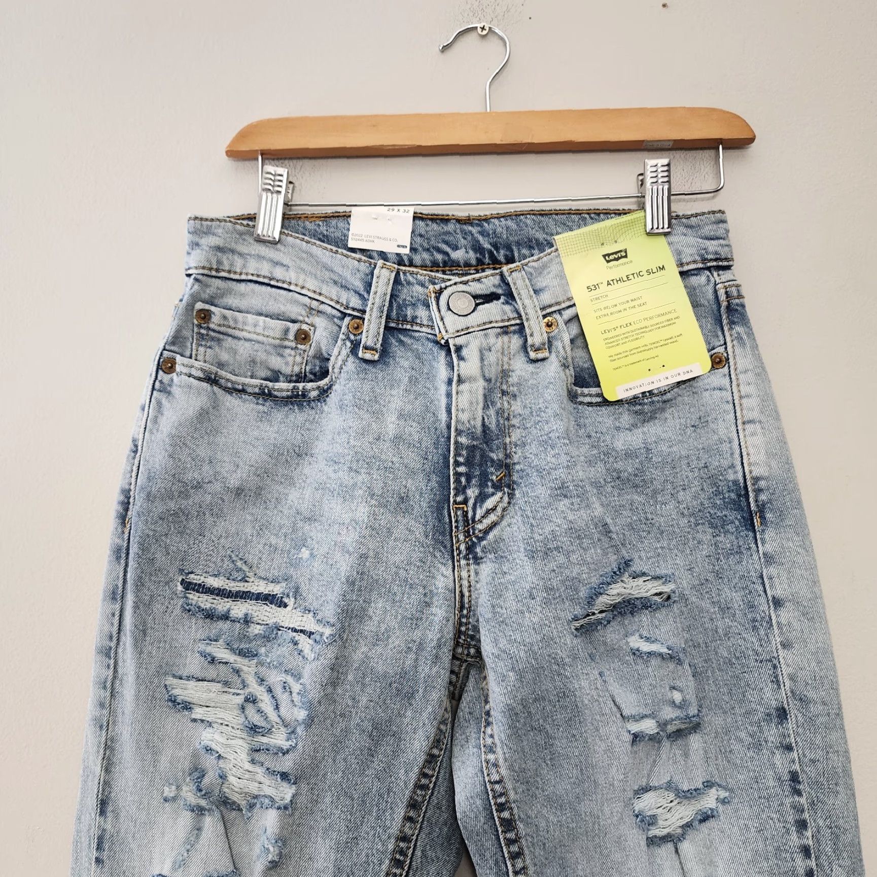 Levi's Levi's 531 Athletic Slim Fit Stretch Jeans 29x32 Blue Light Wash Distressed Denim Mens Jeans Slim Straight 5-Pocket Logo USA Size US 29 - 3 Thumbnail