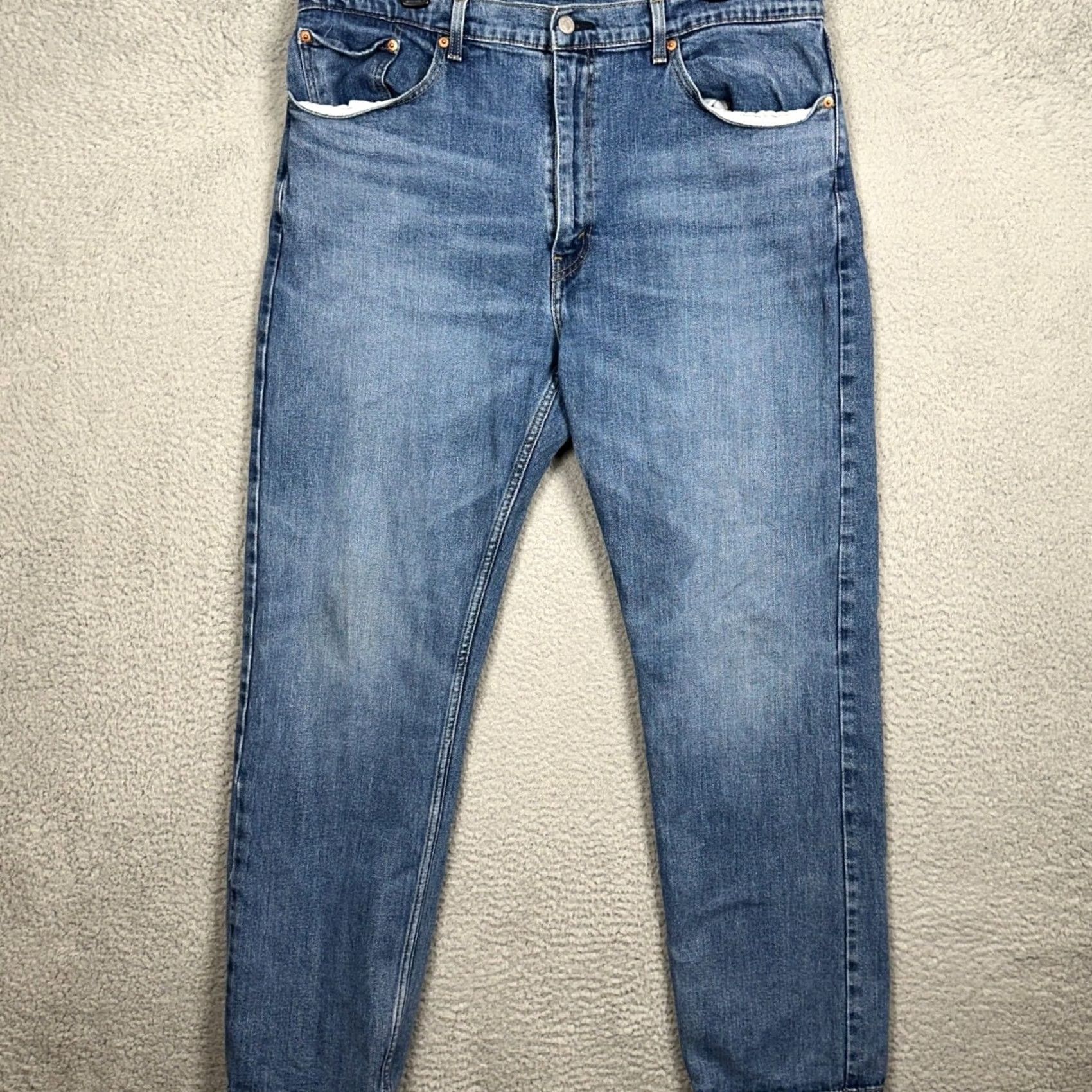 Levi's Levis 505 Jeans Men 38X32 Blue Regular Fit Straight Leg Distressed Stretch Denim Size US 38 / EU 54 - 2 Thumbnail