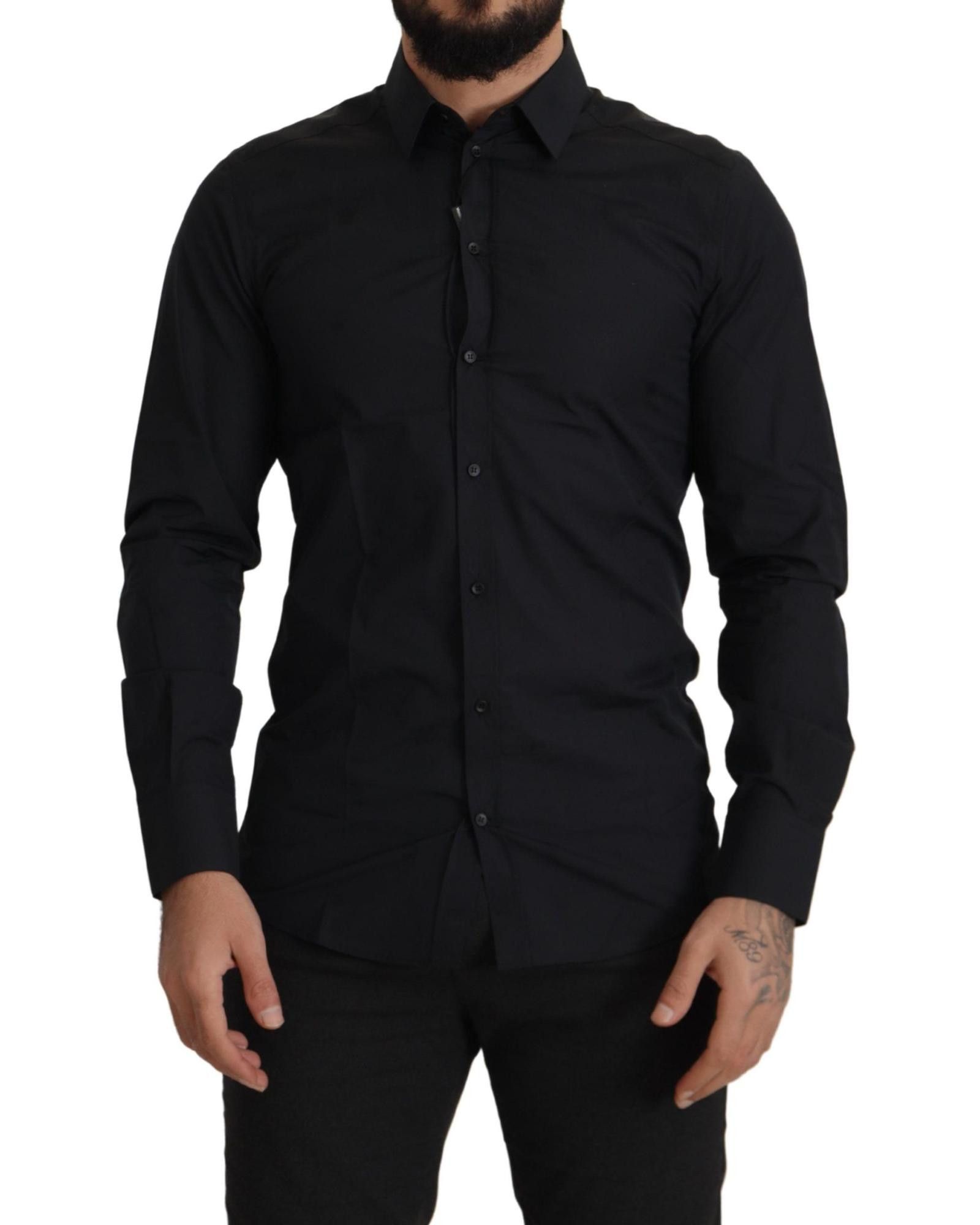 image of Dolce Gabbana Stunning Cotton Slim Fit Dress Shirt in Black, Men's (Size XS)