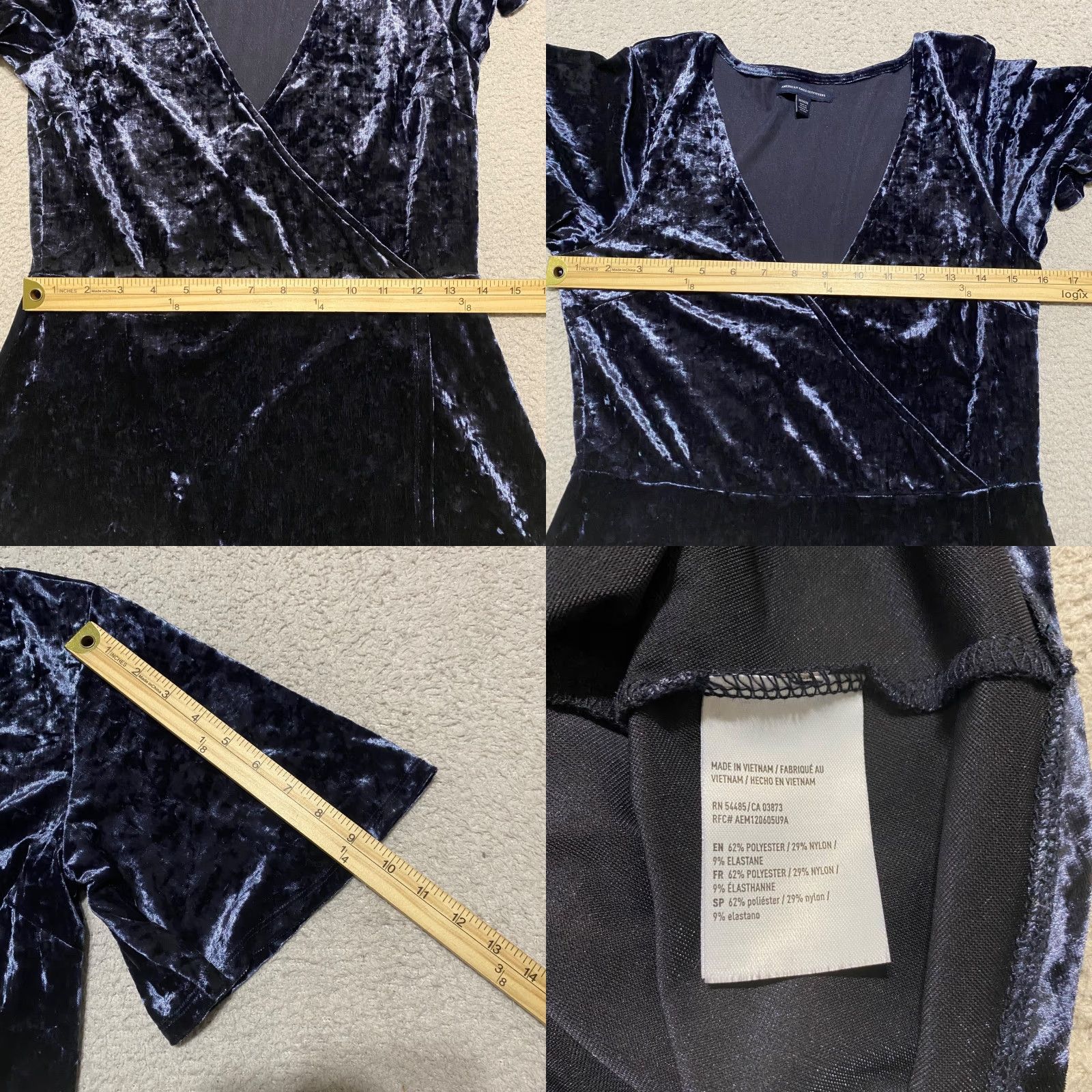American Eagle Outfitters American Eagle Outfitters Dress Womens M Short Sleeve V Neck Velvet Blue Size 32" / US 10 / IT 46 - 8 Thumbnail