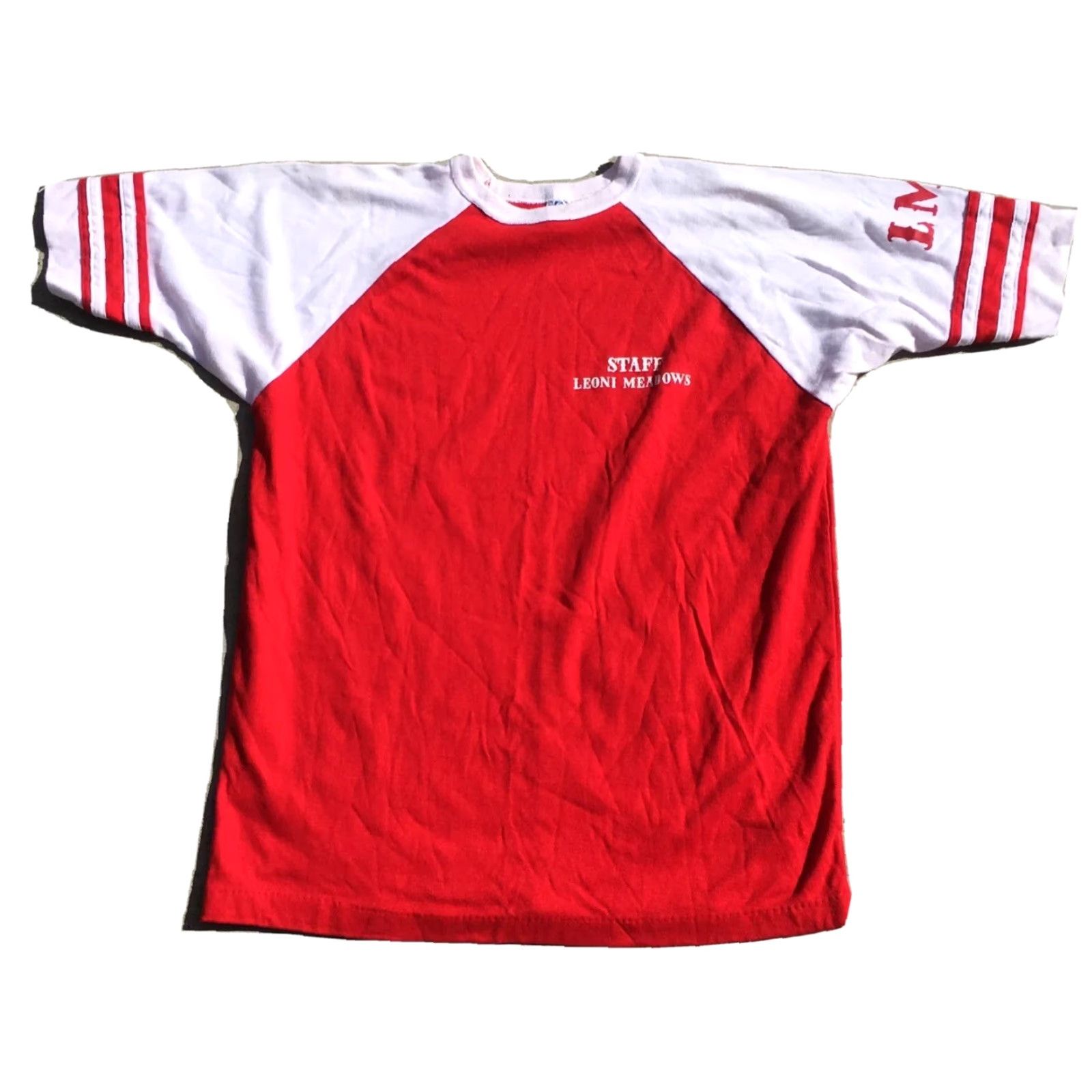 Vintage VINTAGE STAFF LEONI MEADOWS LM T-Shirt XL USA Artex Raglan Jersey 70s 80s Mens Red Cotton Short Sleeve Graphic Tee Size US XL / EU 56 / 4 - 2 Thumbnail