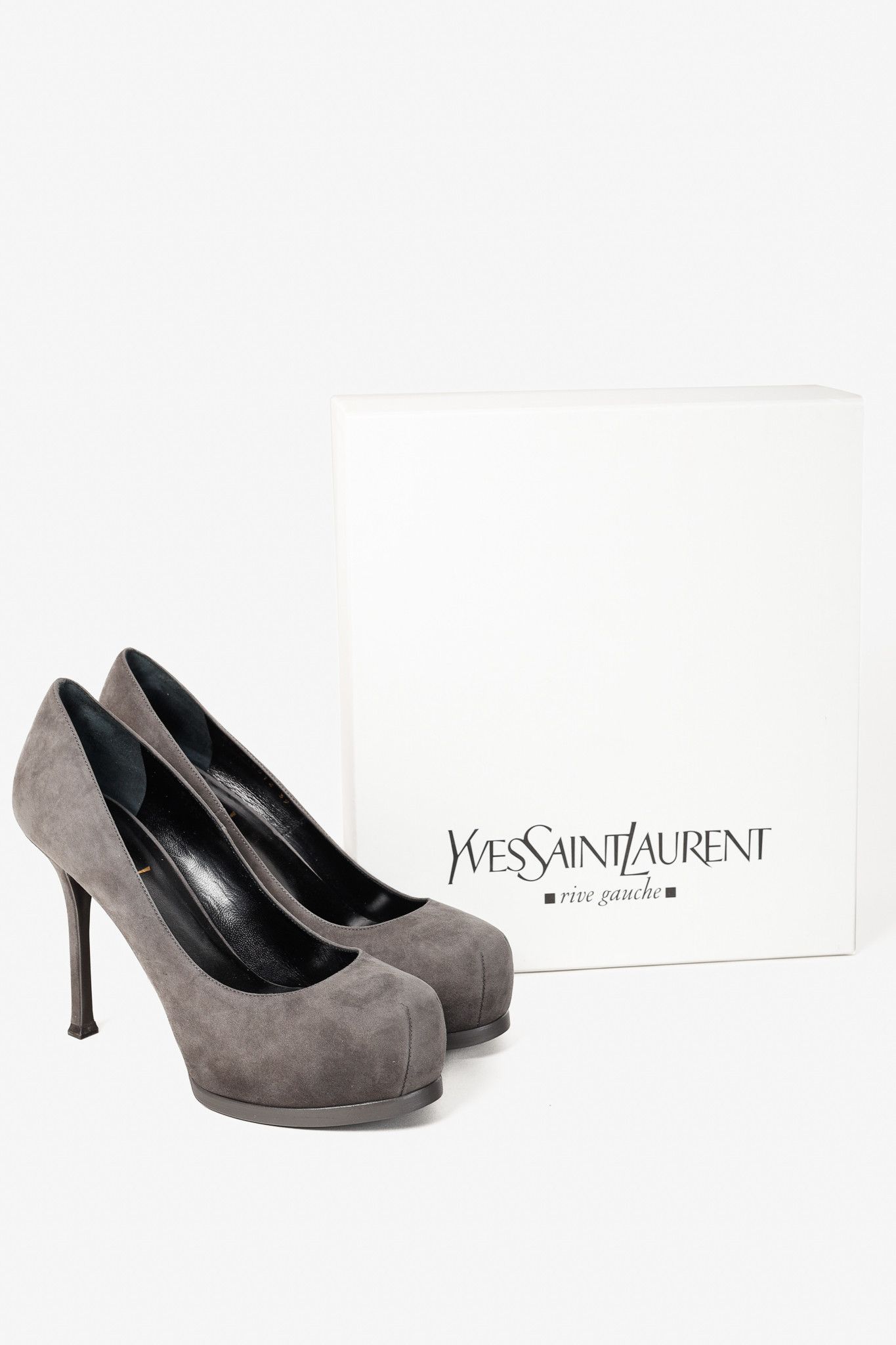 Saint Laurent Paris Saint Laurent Tribute Earth Grey Suede Platform Pumps Size US 8.5 / IT 38.5 - 11 Thumbnail