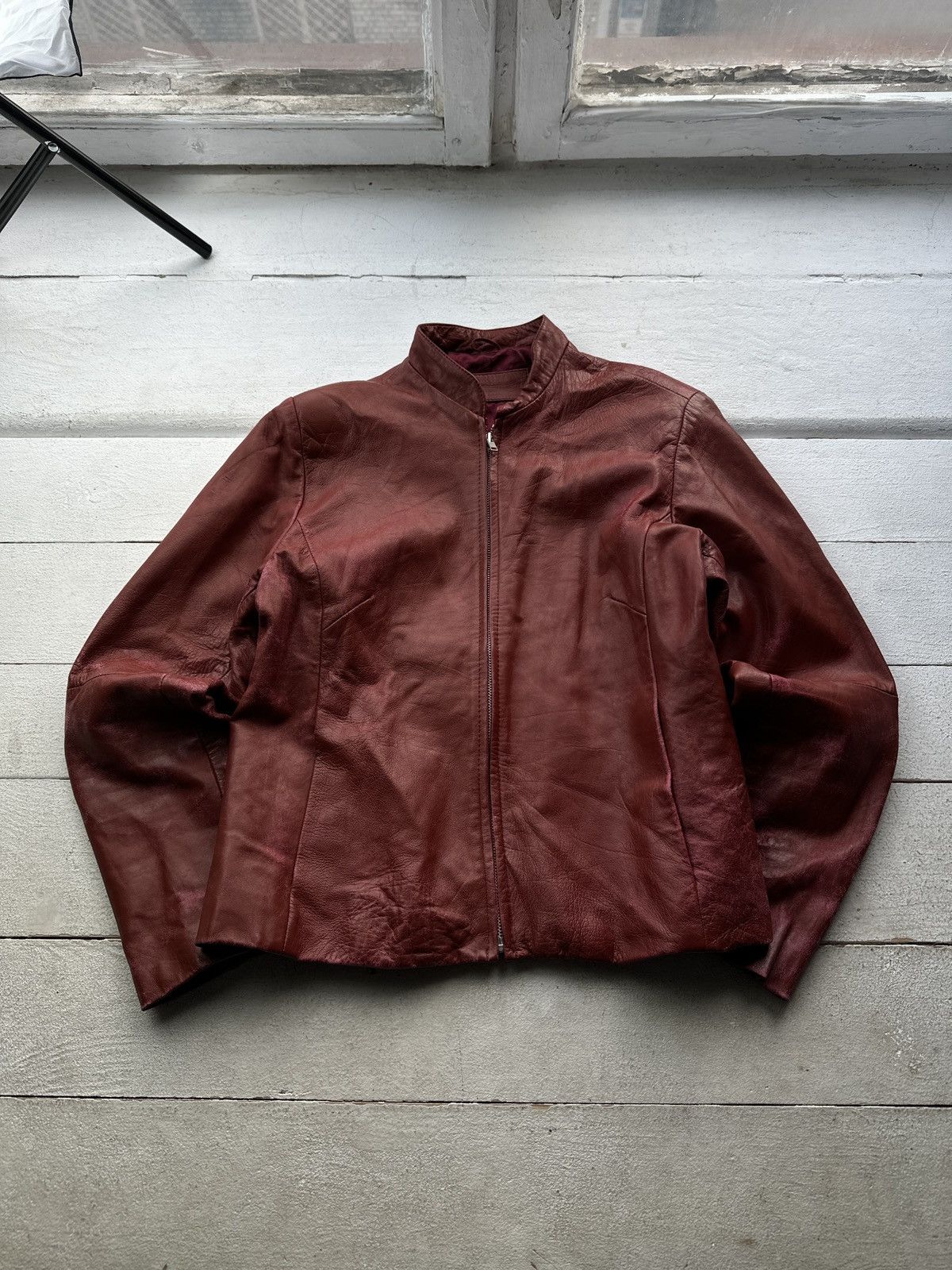 Other 🚨Y2K RICK OWENS TYPE DIRTY SLIM FIT ZIP LEATHER JACKET Size M / US 6-8 / IT 42-44 - 1 Thumbnail