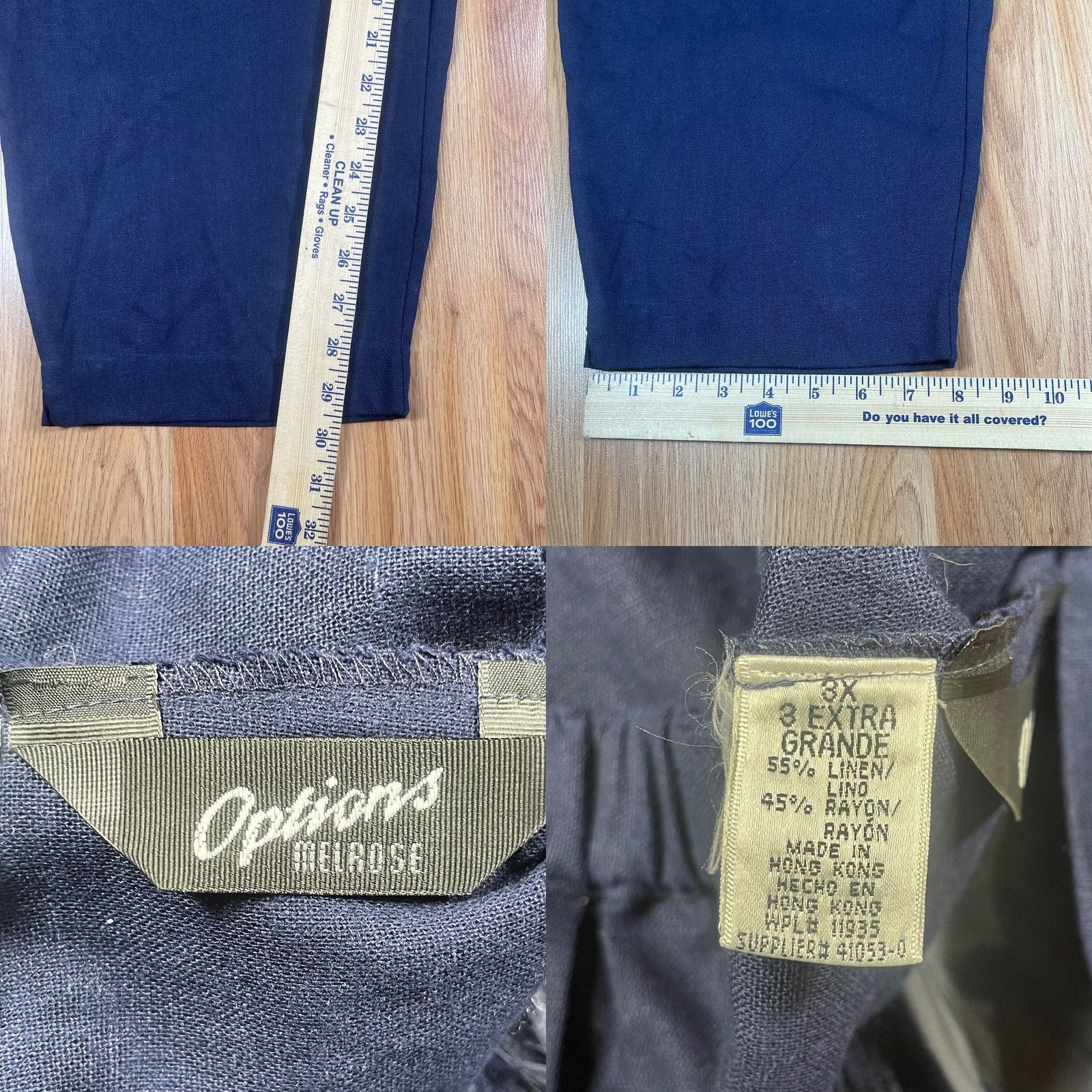 Vintage Options Melrose Pants Womens 3X Blue High Rise Linen Blend Straight Leg Pockets Size 40" / US 18 - 8 Thumbnail
