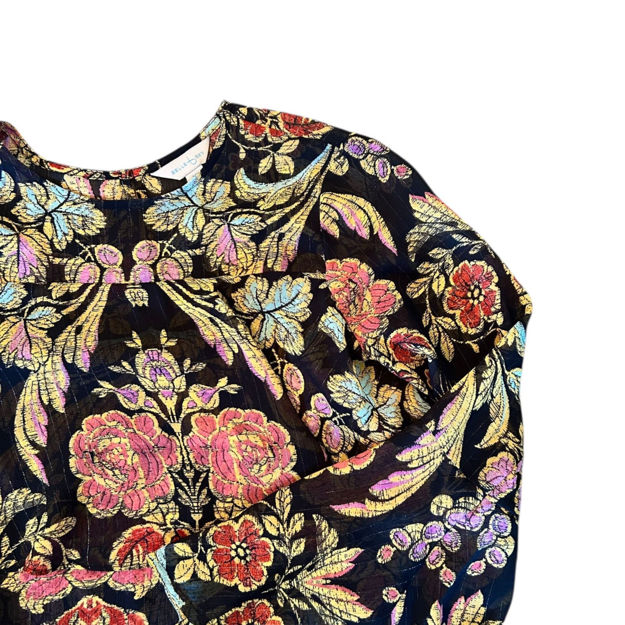 Other Belle + Sky Boho Semi Sheer Metallic Woven Floral Top Size XS / US 0-2 / IT 36-38 - 2 Thumbnail