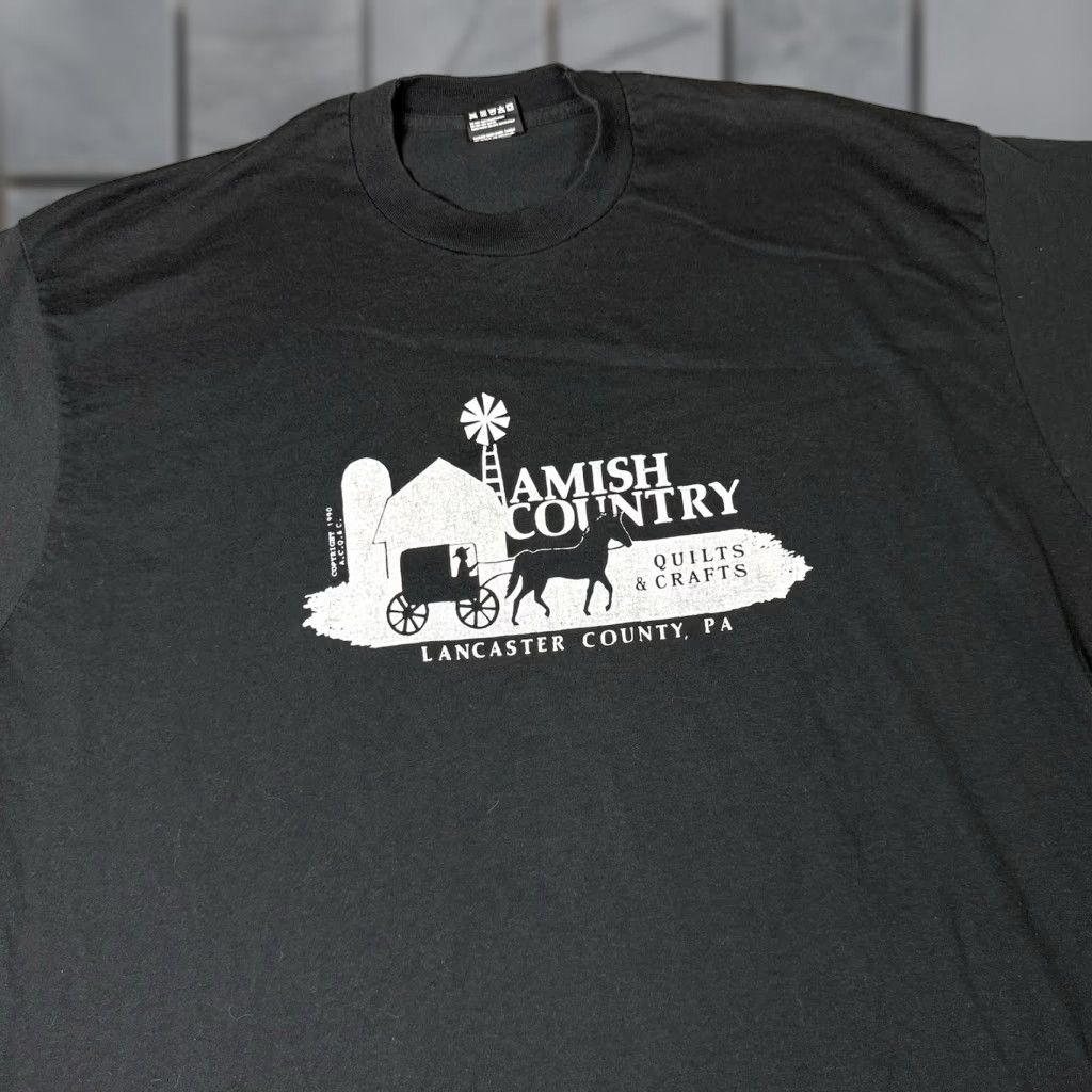 Fruit Of The Loom VINTAGE Fruit of the Loom T Shirt Adult 2XL Black Amish Country 90s Quilted Graphic Print Crew Neck Mens Size US XXL / EU 58 / 5 - 1 Thumbnail