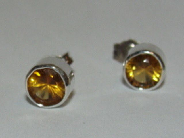 Designer Sterling Silver Faceted Citrine Bezel Set Earrings Size ONE SIZE - 1 Thumbnail