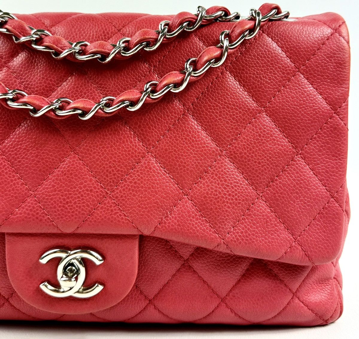 Chanel Chanel - Karl - 2008 - Raspberry Red - Caviar - Jumbo - Flap Size ONE SIZE - 7 Thumbnail