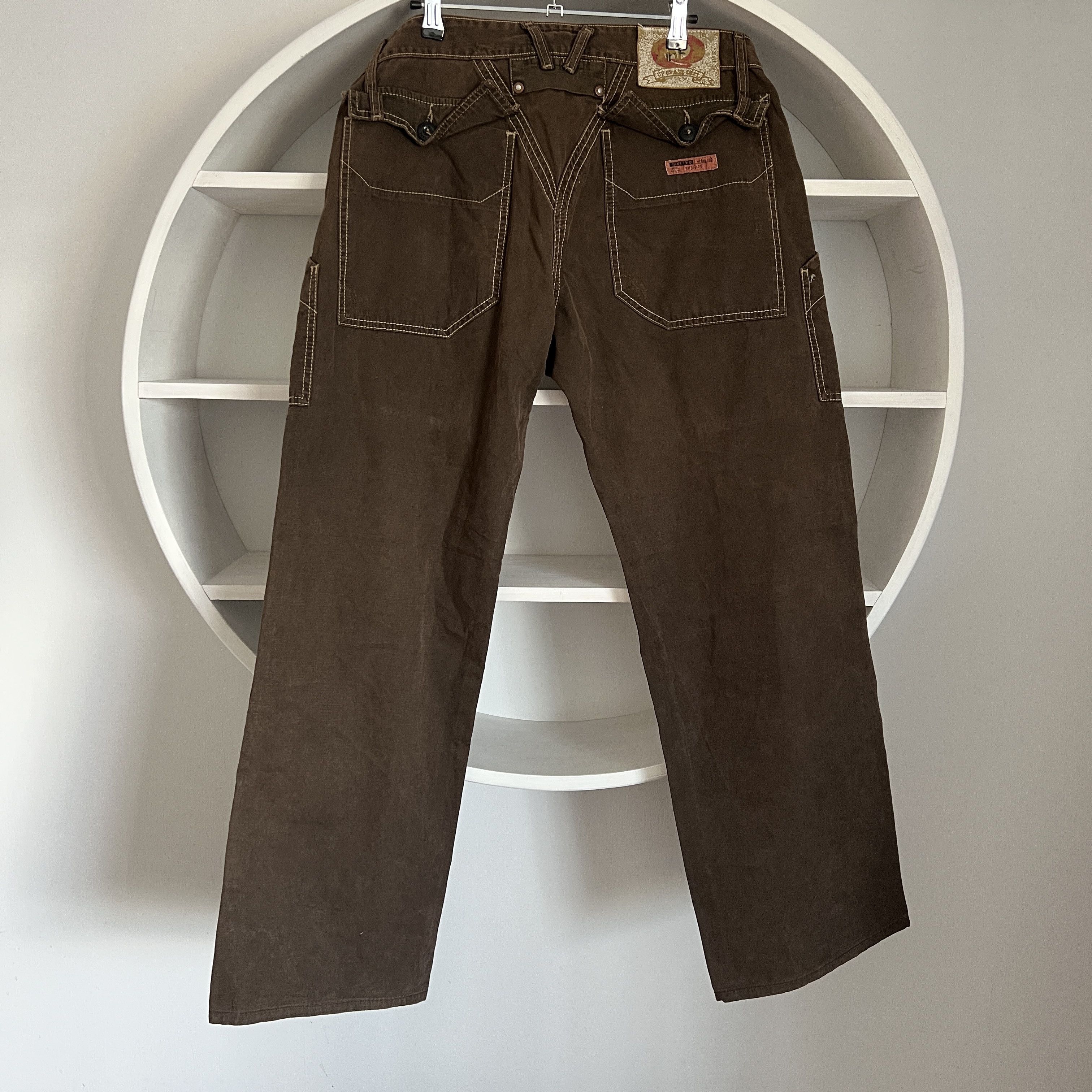 Japanese Brand Vintage TAKE TWO Wide Brown Pants Y2K Japanese Style Size US 34 / EU 50 - 2 Thumbnail