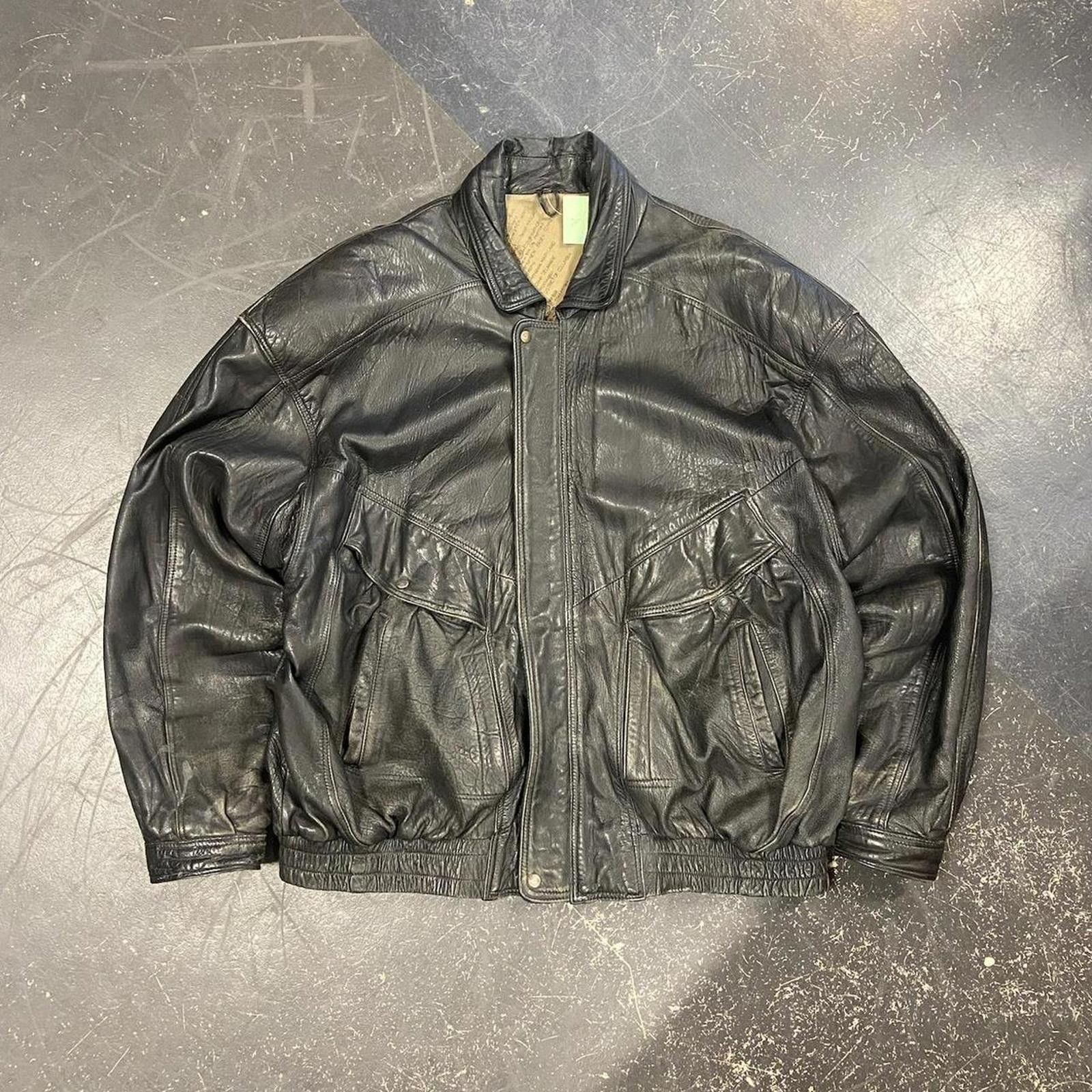 Vintage 80s Faxed Flight Leather Bomber Jacket Size US XL / EU 56 / 4 - 1 Thumbnail
