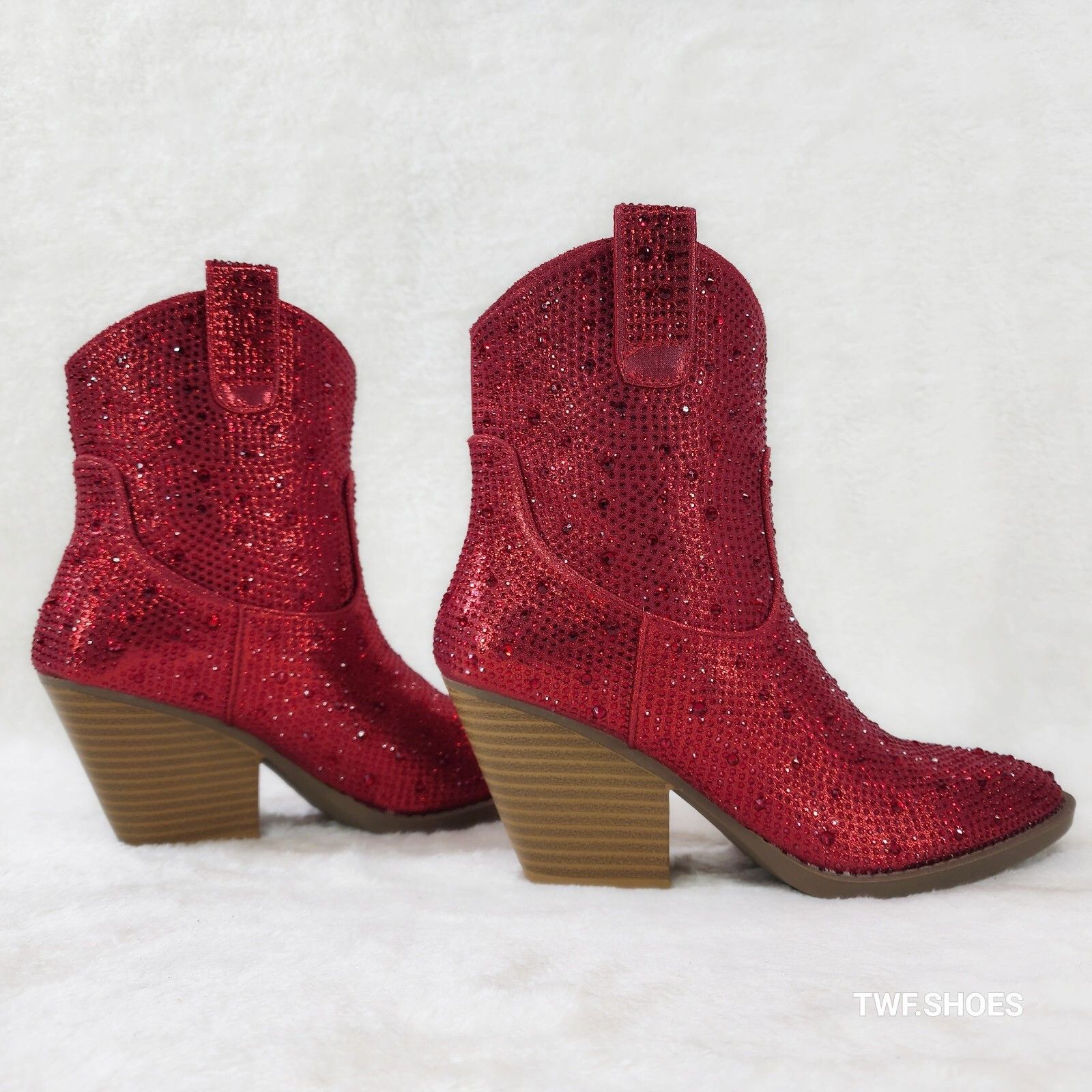 Other Dolly Red Rhinestone Glitter Disco Cowgirl Country Glam West Size US 6.5 / IT 36.5 - 2 Thumbnail