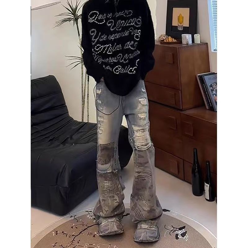 Japanese Brand × Jean Vintage camouflage patchwork washed baggy jeans Size US 32 / EU 48 - 6 Thumbnail
