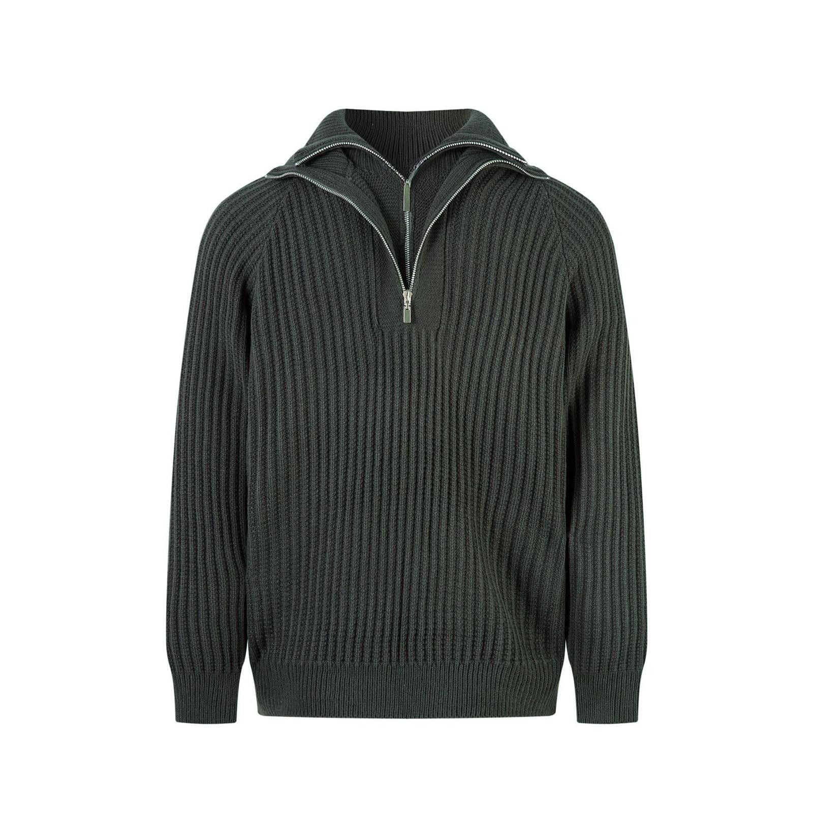 Other Dark Green Ribbed Knit Half-Zip Sweater Size US M / EU 48-50 / 2 - 1 Thumbnail