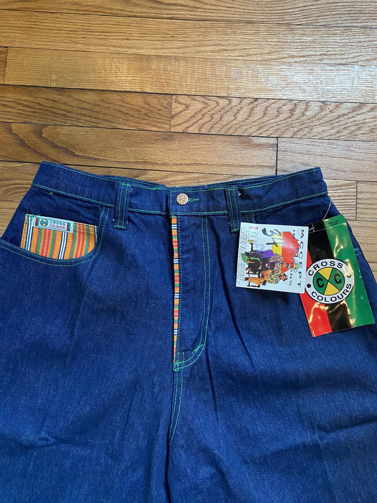 Cross Colours × JNCO × Vintage Rare Deadstock Vintage 90s Cross Colours Tribal Jean Shorts Size US 34 / EU 50 - 3 Thumbnail