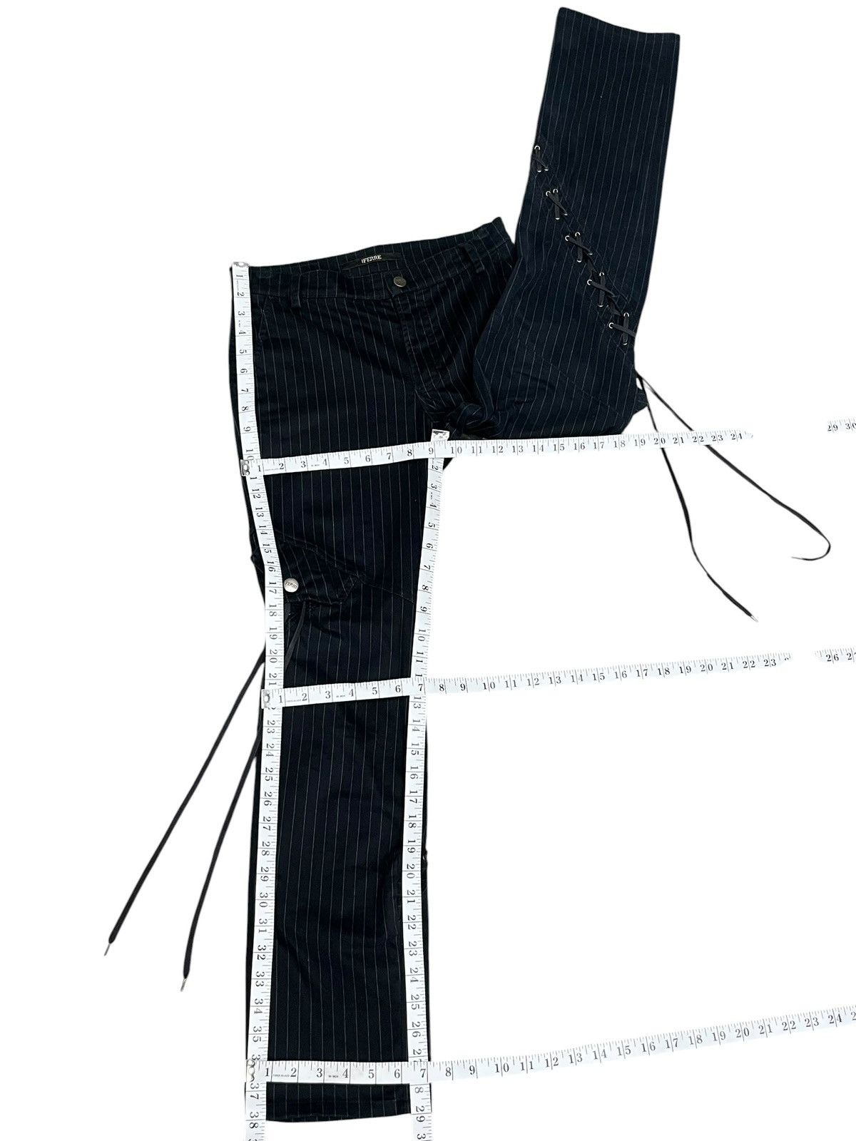 Ferre 🔥Vtg FERRE Avant Garde Pinstripe Slanted Lace Up Cargo Pants Size 26" / US 2 / IT 38 - 10 Thumbnail