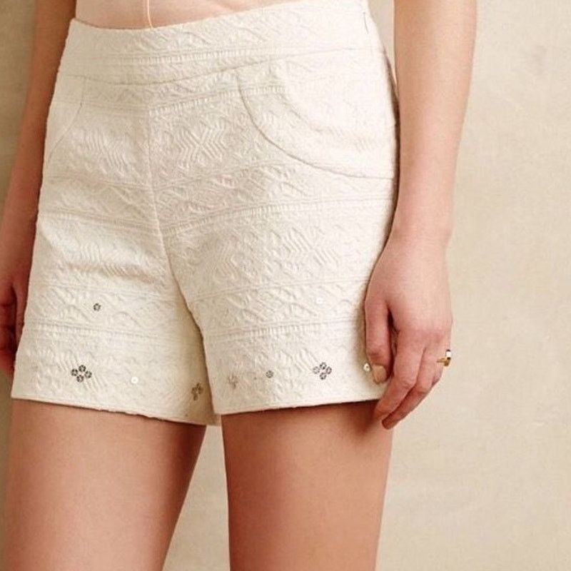 Anthropologie New Anthropologie Elevenses Beyza Embellished Shorts Size 10 Size 32" / US 10 / IT 46 - 1 Thumbnail