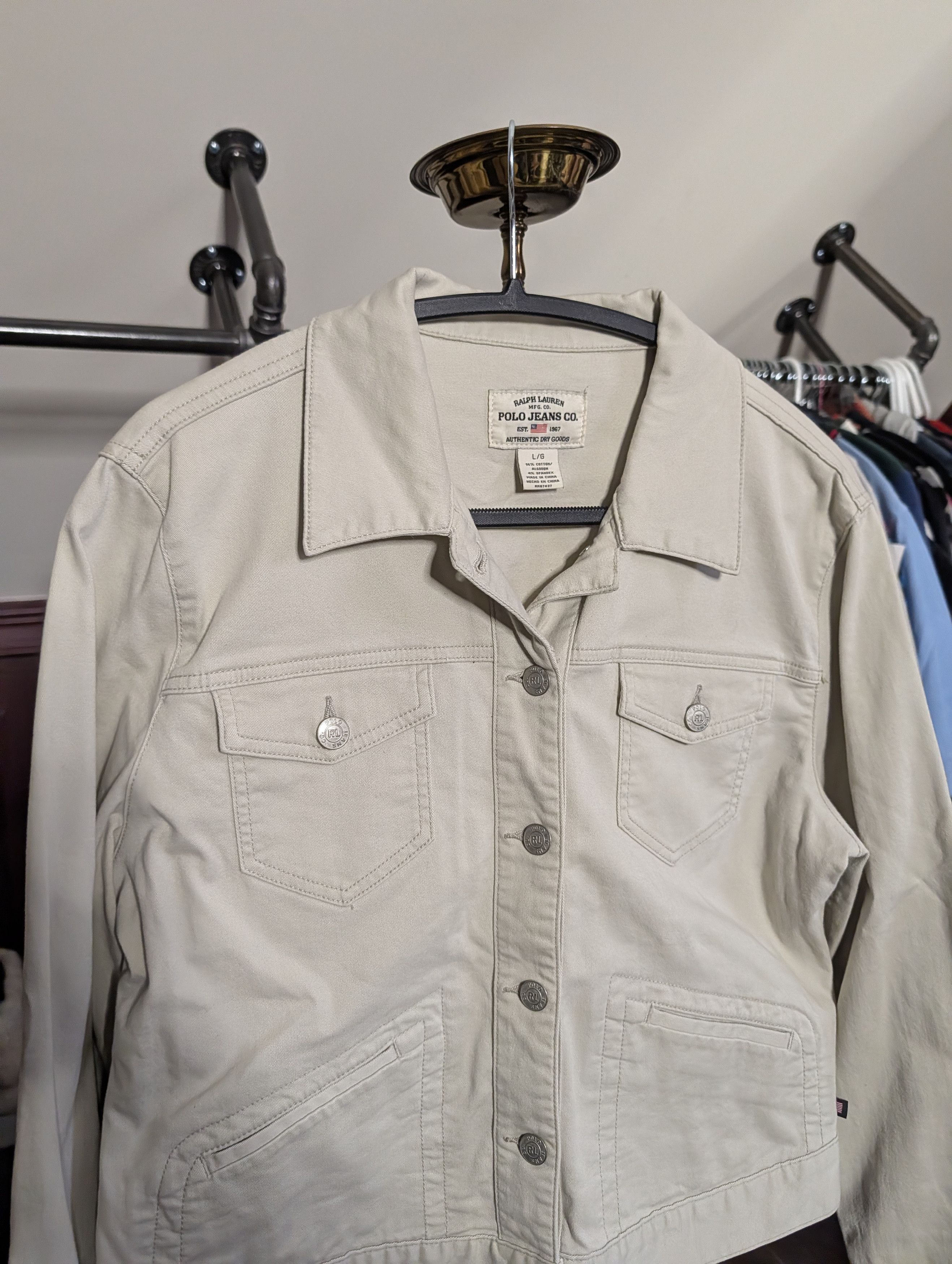 Polo Ralph Lauren Ivory white denim jean trucker jacket RL flag tag L Size L / US 10 / IT 46 - 2 Thumbnail