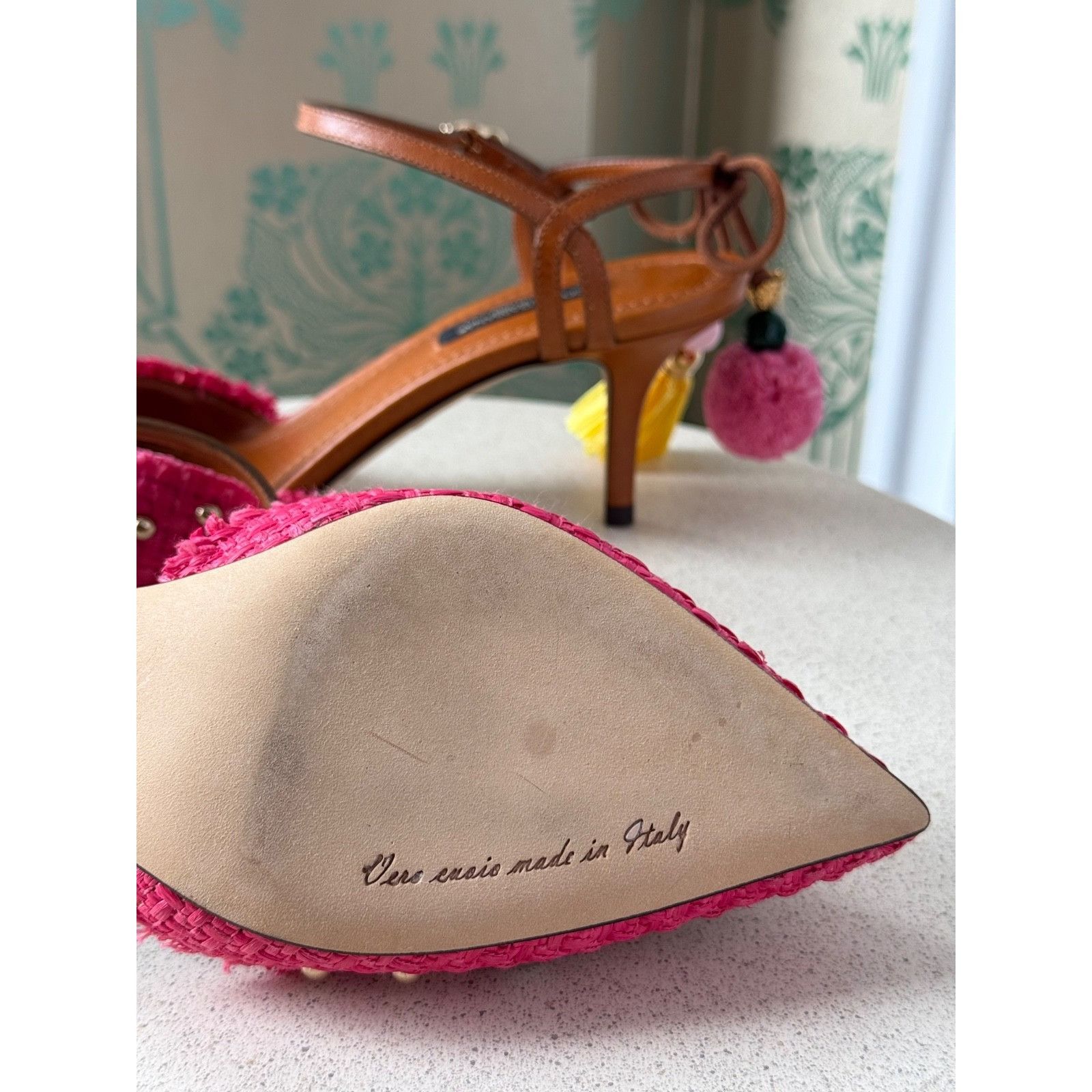 Dolce & Gabbana DOLCE & GABBANA Shoes Pink Pineapple Bellucci Kitten Heels Size US 7.5 / IT 37.5 - 12 Thumbnail