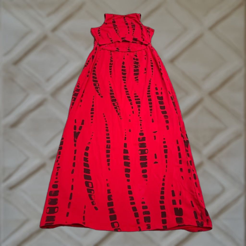 Vintage Unbranded Maxi Dress Womens Medium Red Black Patterned Stretch Sleeveless Size M / US 6-8 / IT 42-44 - 1 Thumbnail