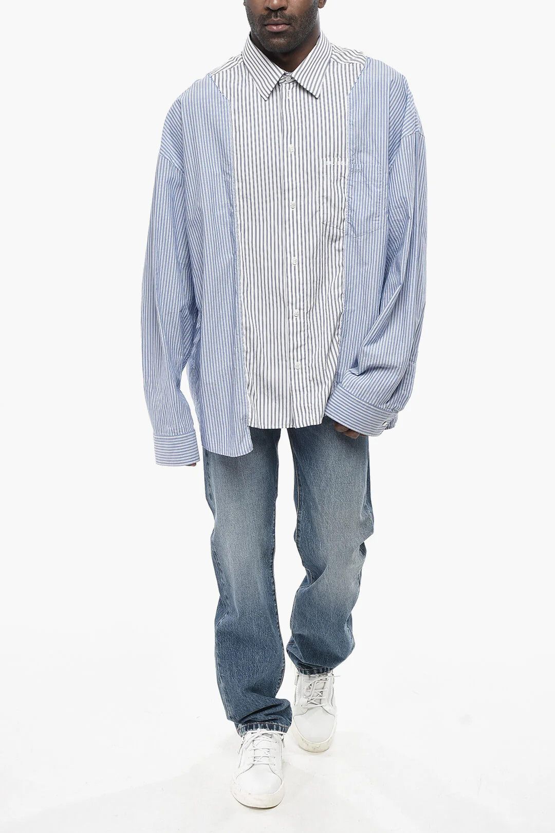 Balenciaga og1mm0426 Two-Tone Striped Shirt in Blue & White Size US M / EU 48-50 / 2 - 4 Thumbnail