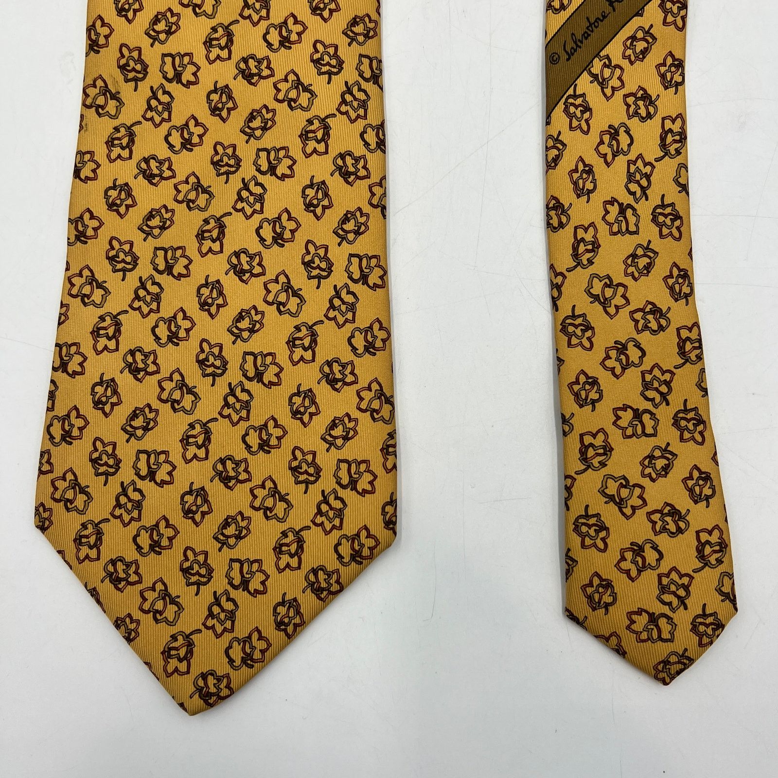Salvatore Ferragamo Salvatore Ferragamo Leaf Print Motif Silk Tie Yellow Size ONE SIZE - 8 Thumbnail