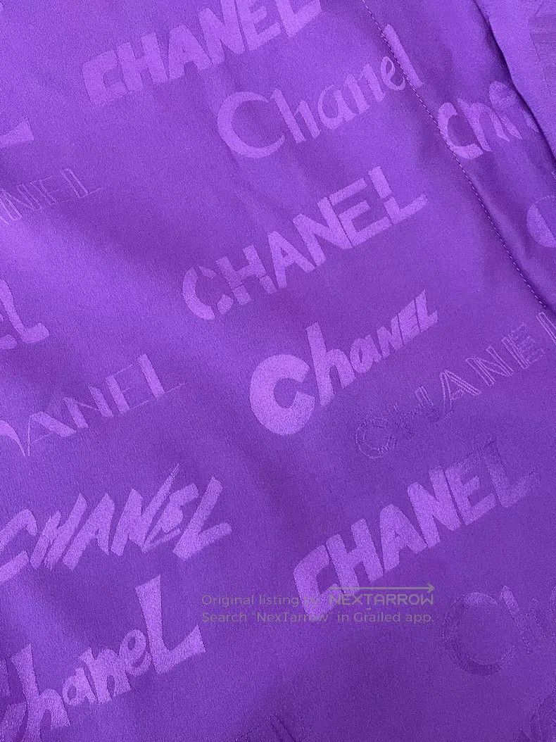 Chanel Chanel Purple silk lotus leaf dark pattern logo dress Size XS / US 0-2 / IT 36-38 - 2 Thumbnail