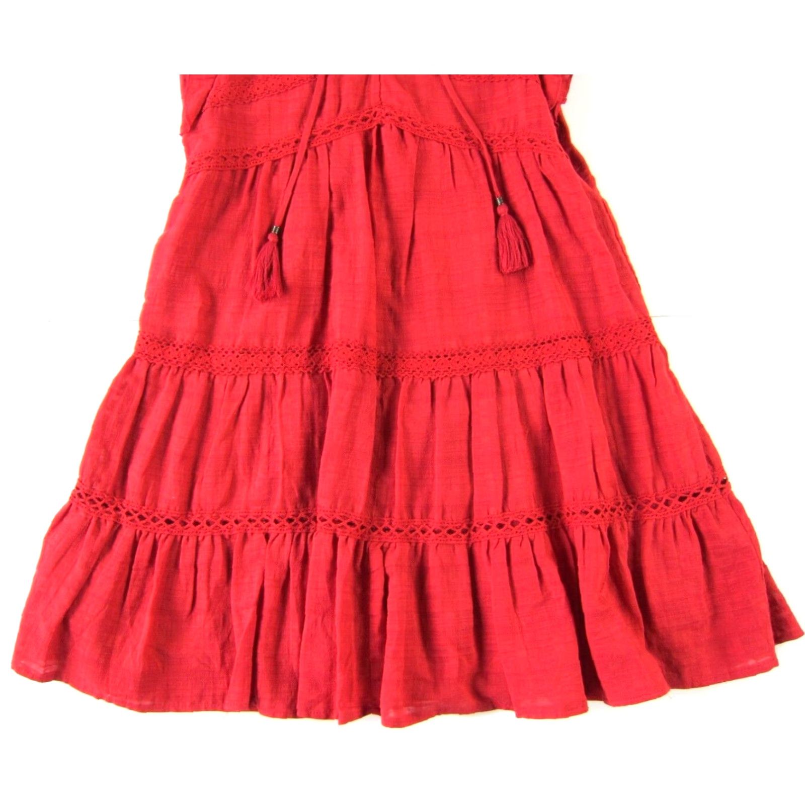 Vintage Knox Rose Cap Sleeve V-Neck Embroidered Cotton Smock Dress Small Red Size S / US 4 / IT 40 - 7 Thumbnail