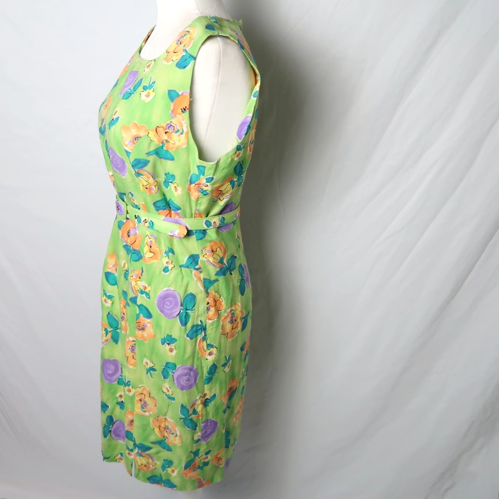 Vintage VINTAGE Karen Klein 90s Light Green Orange Floral Mini Sheath Dress 10 Women? Size L / US 10 / IT 46 - 3 Thumbnail