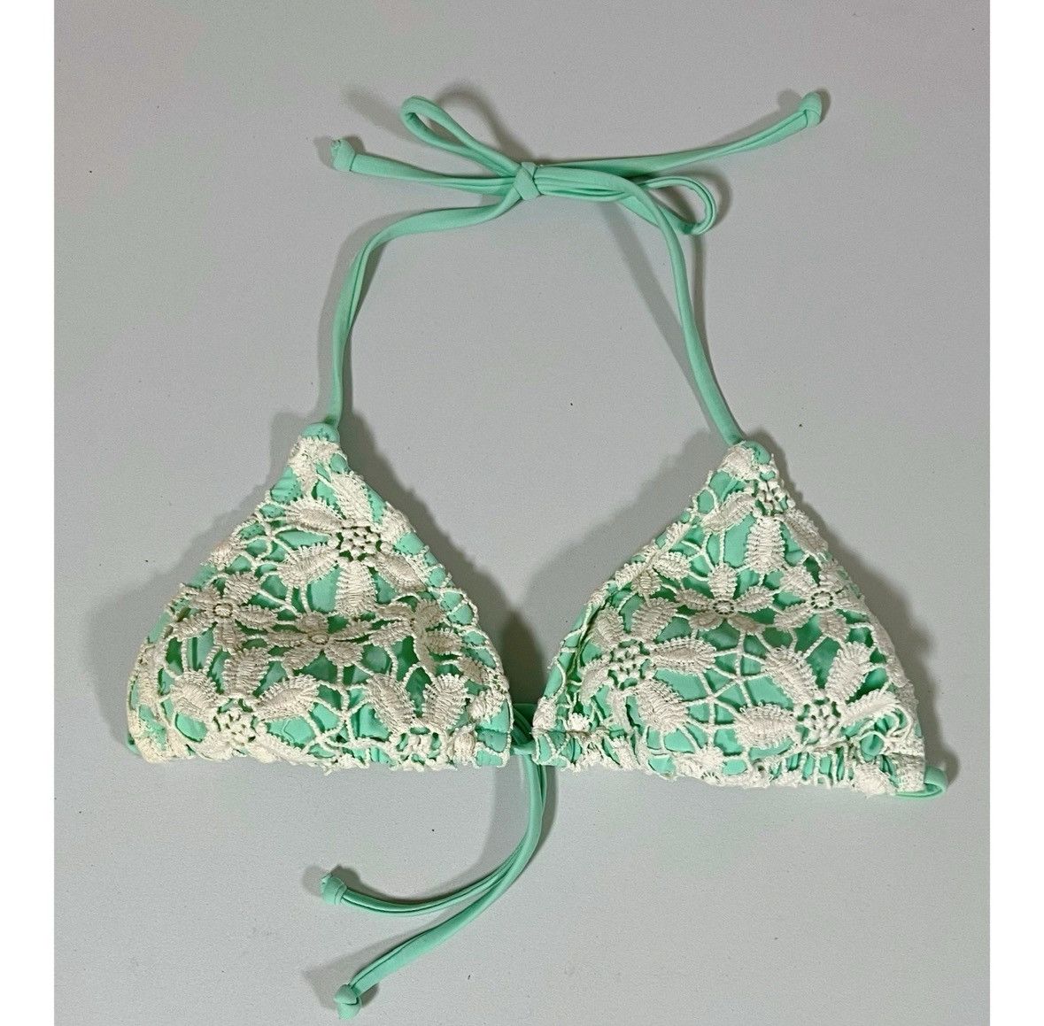 Japanese Brand × Vintage Mint Crochet Lace Bikini Top Swimwear Bathing Suit Size S ✨ Size S / US 4 / IT 40 - 1 Thumbnail