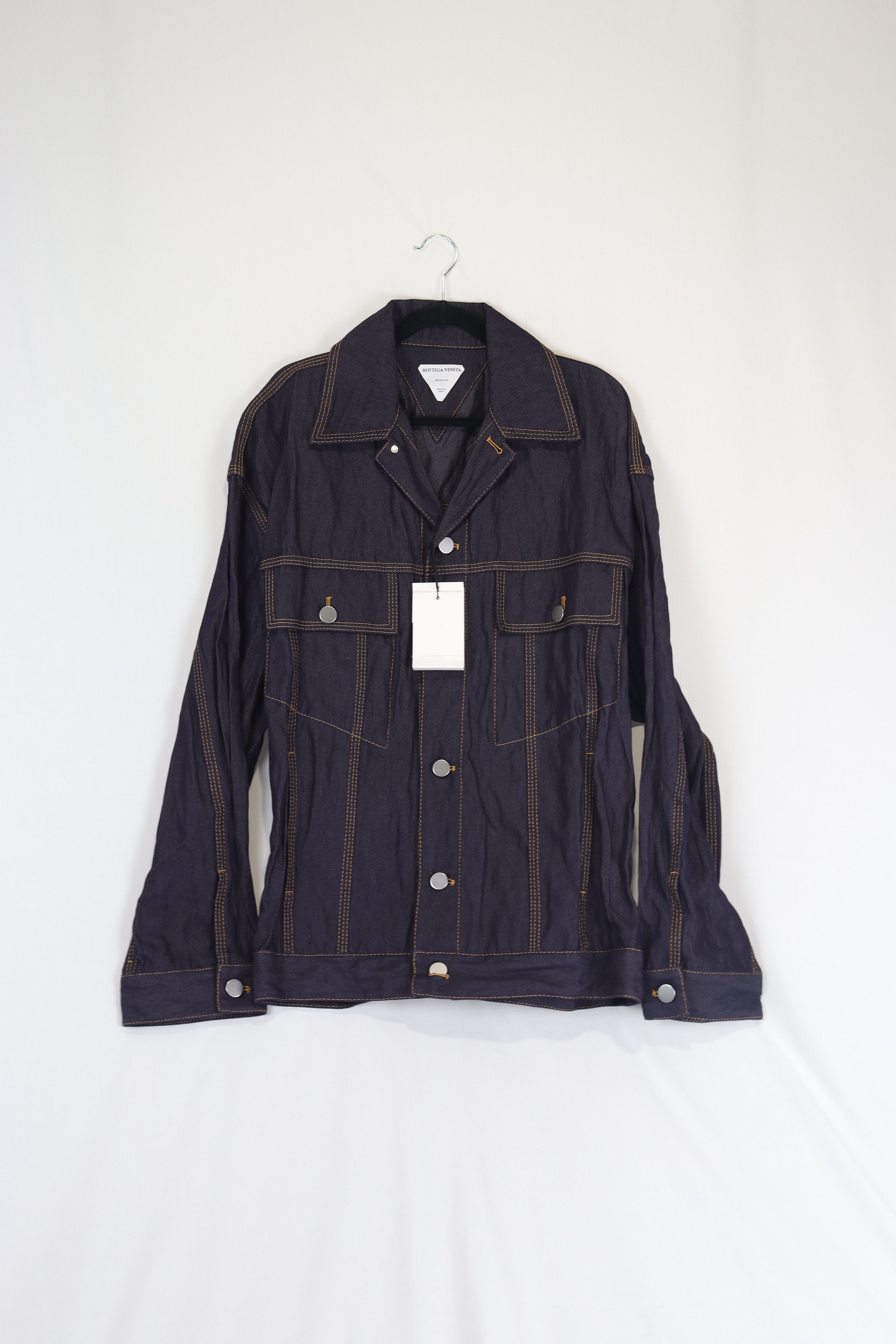 image of Bottega Veneta O1Rshd11223 Metal Denim Twill Jacket In Green / Olive in Green/Olive (Size Medium)