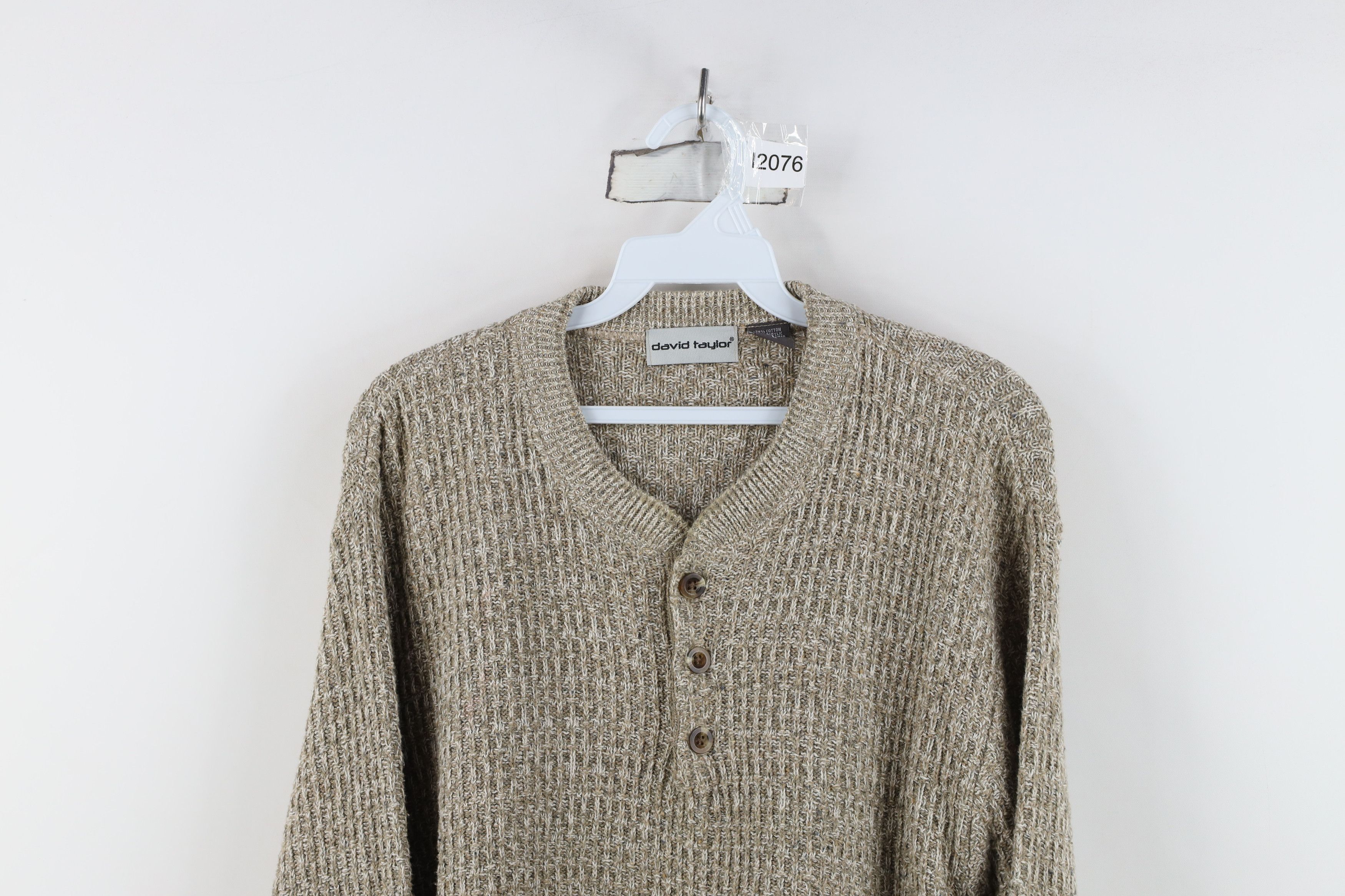 Vintage Vintage 90s Streetwear Knit Henley Sweater Oatmeal Brown Size US L / EU 52-54 / 3 - 2 Thumbnail