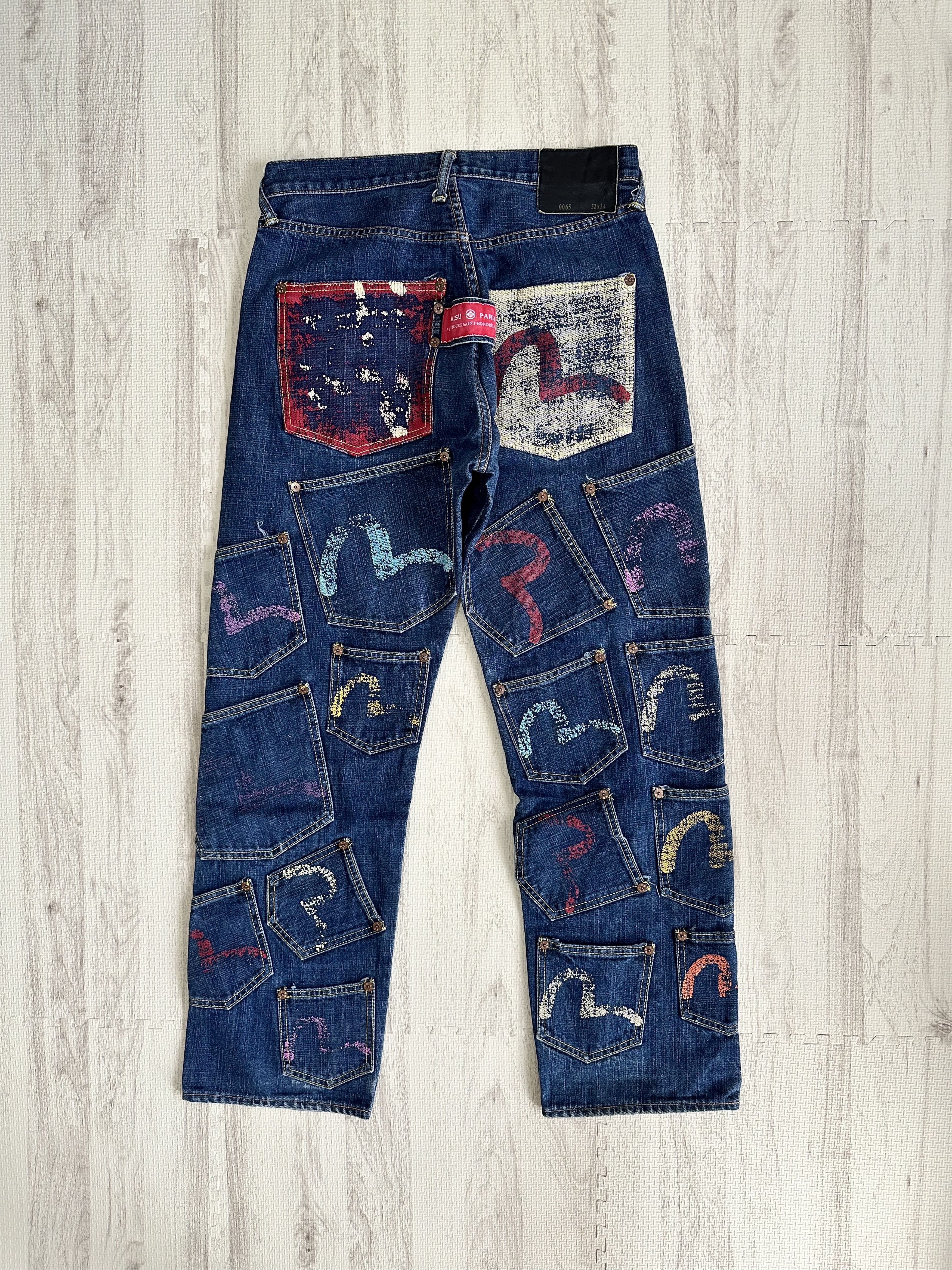 EVISU Multi Pocket Denim Pants Indigo Cotton 32 x 34 - www 