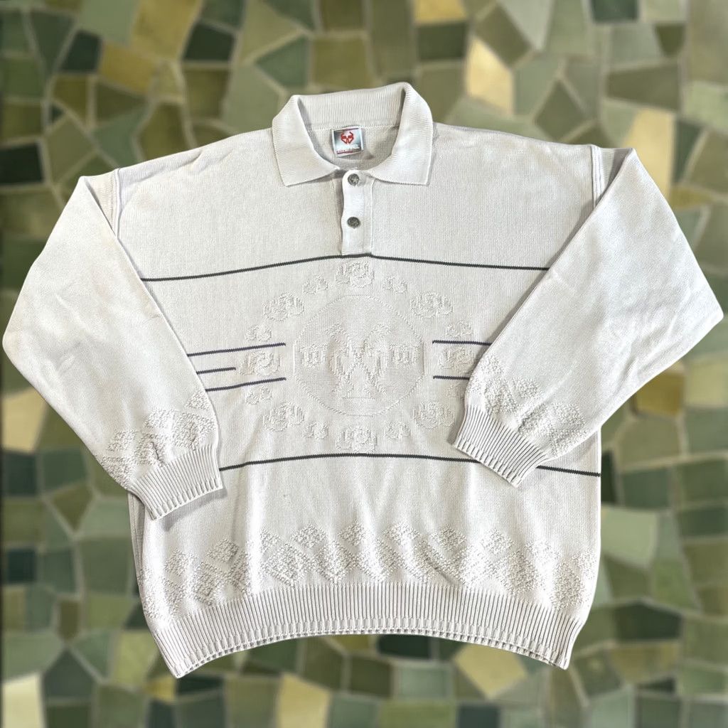 Vintage Stefanel Sweater Adult Large Beige Cotton Polo Collar 90s Italian Men, Men's