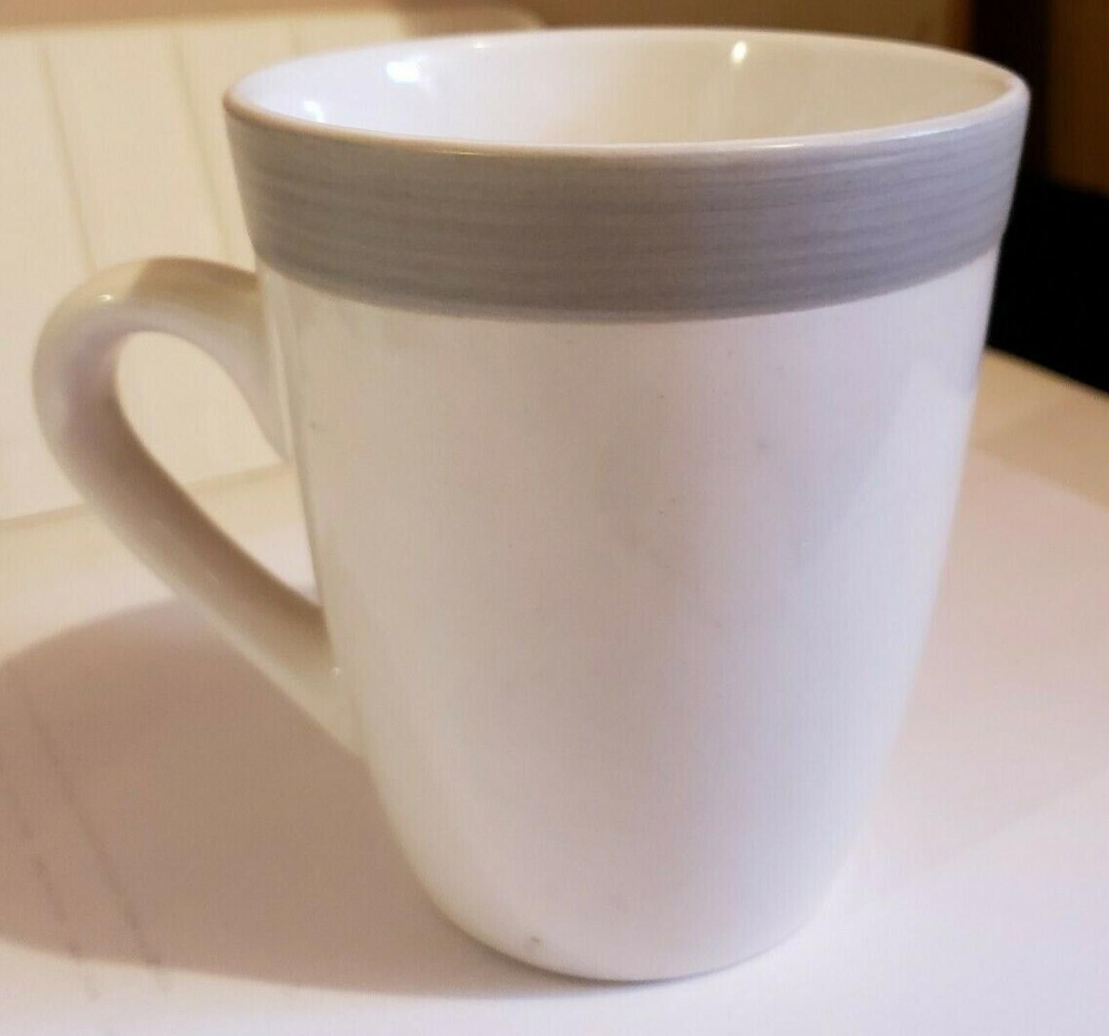 Other (Set of 4) Home Stoneware Mugs Ivory With Gray Trim. Size ONE SIZE - 1 Thumbnail