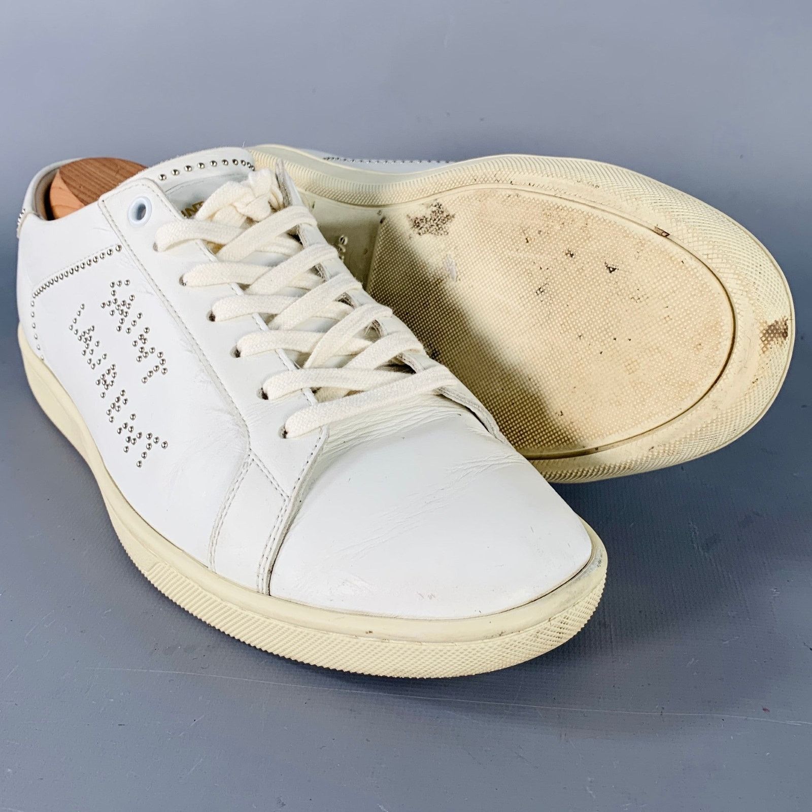 Saint Laurent Paris Size 7 White Silver Leather Studded Low Top Sneakers Size US 7 / IT 37 - 5 Thumbnail