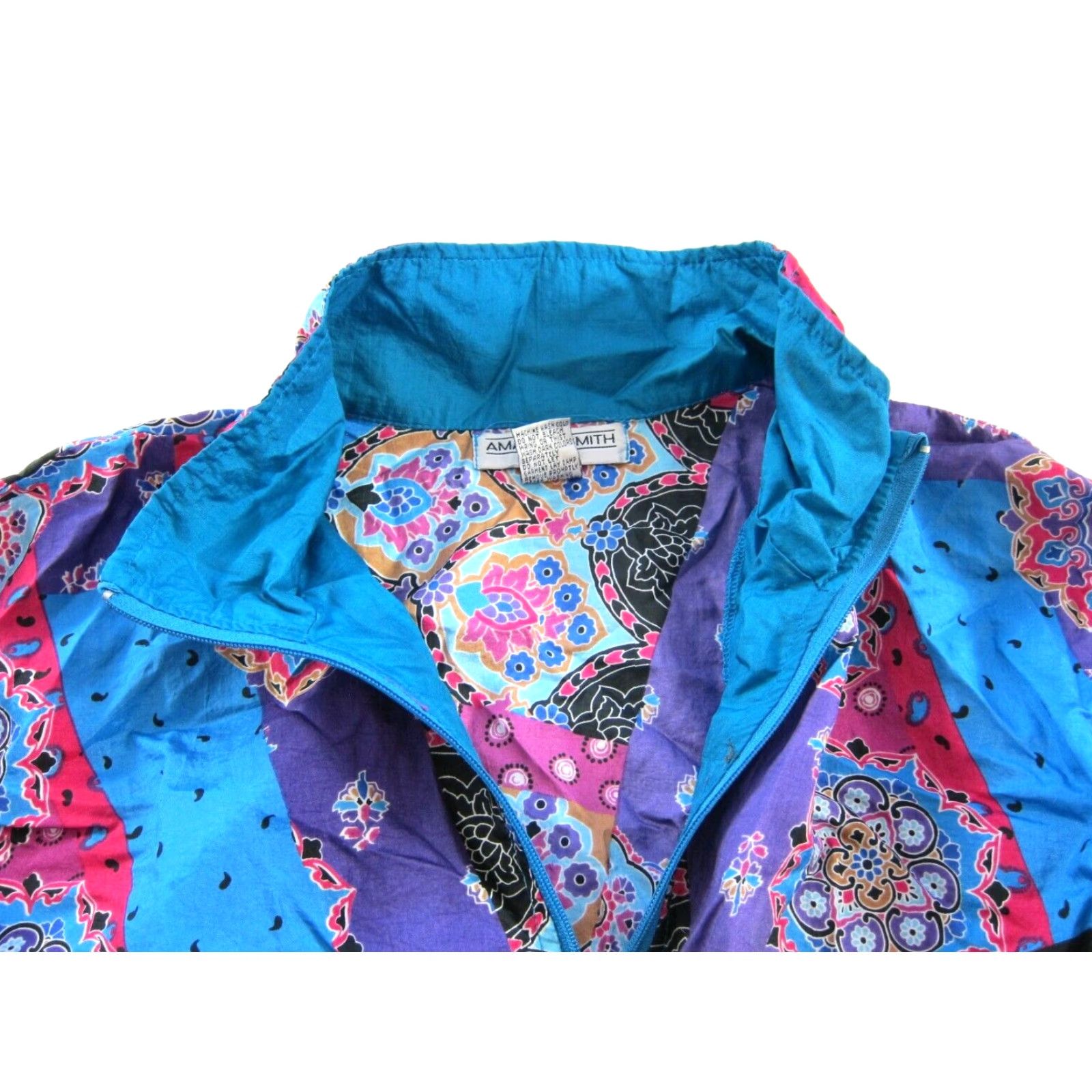 Vintage Vtg Amanda Smith Sport Nylon Pink Blue Purple Floral Paisley Zip Pocket Jacket L Size L / US 10 / IT 46 - 4 Thumbnail