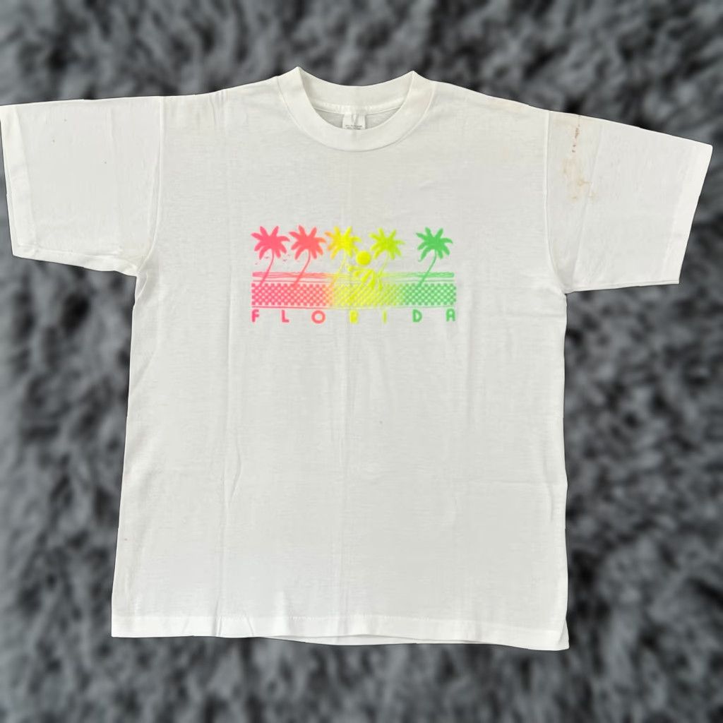 Hanes VINTAGE Hanes Florida T-Shirt Adult Medium White 80s 90s Retro USA Men Shirt Short Sleeve Cotton Logo Front Angel Size US M / EU 48-50 / 2 - 1 Thumbnail
