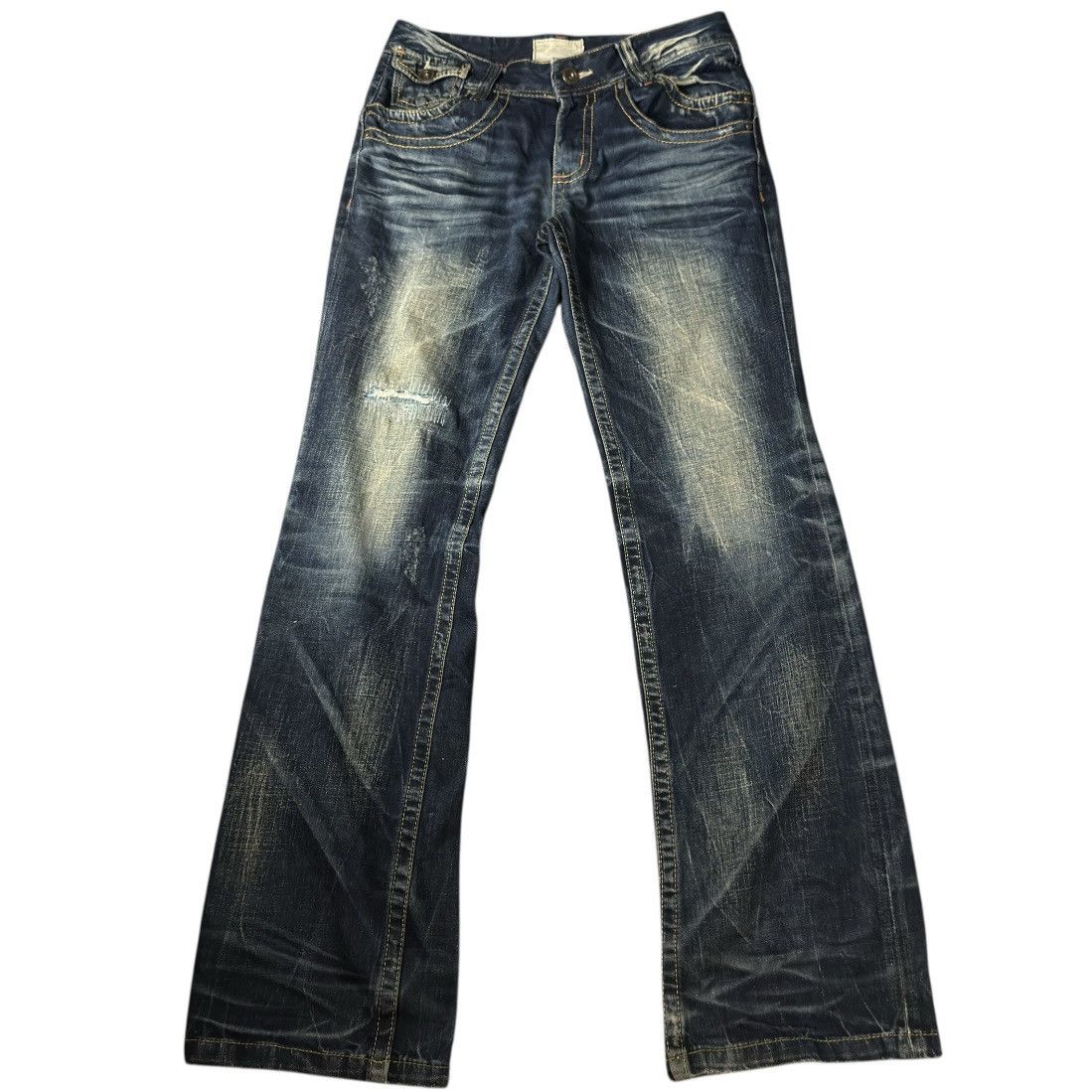 Le Grande Bleu (L.G.B.) Insane Vintage Exotic Flared Gothic Lolita Distressed Jeans Size US 32 / EU 48 - 2 Thumbnail