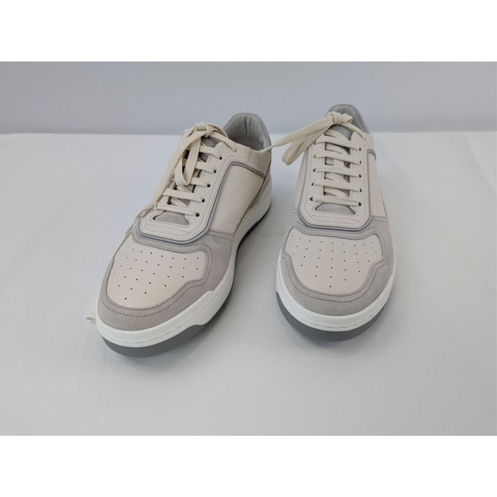 Brunello Cucinelli o1rshd1 Leather Low-Top Sneakers in White / Grey / Cream Size US 8 / EU 41 - 8 Thumbnail