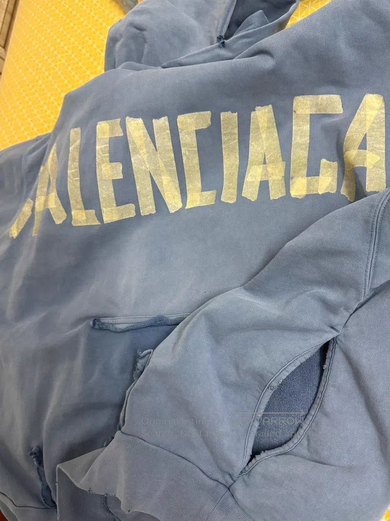 Balenciaga Balenciaga Haze Blue Tape Hooded Sweatshirt Size US S / EU 44-46 / 1 - 8 Thumbnail