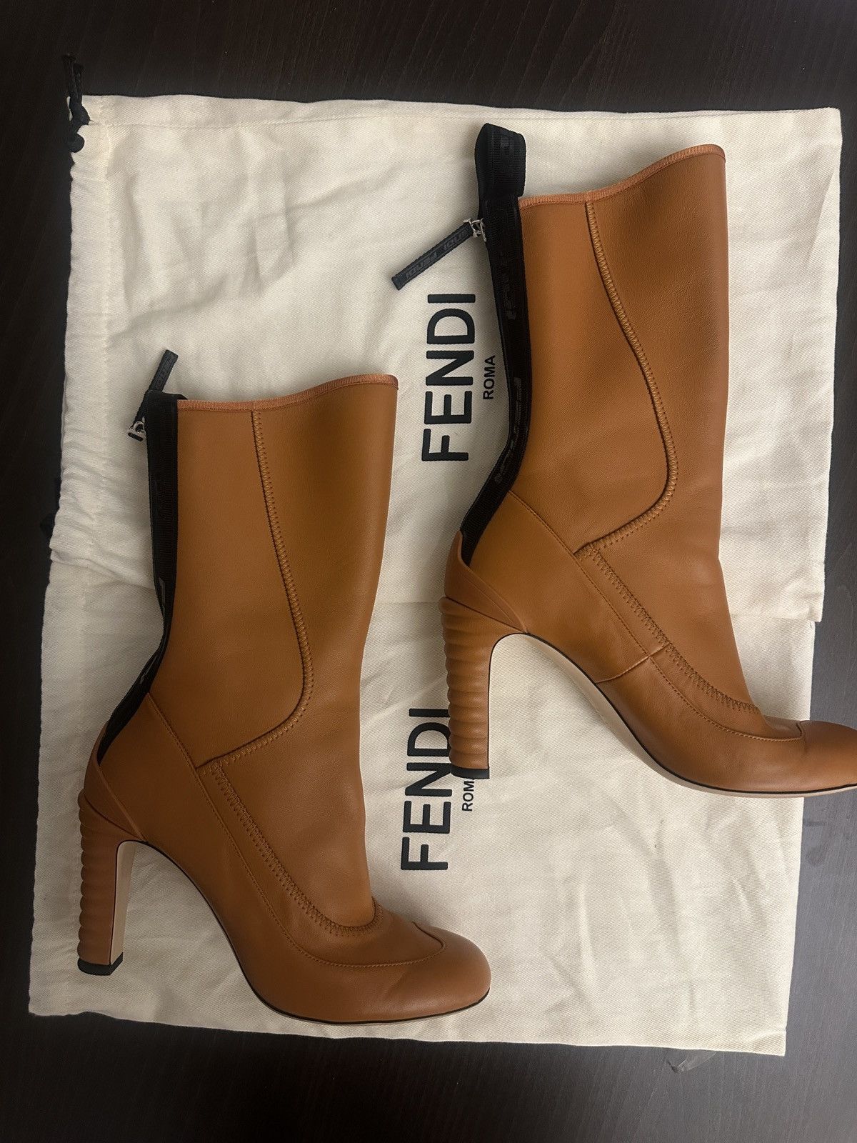 Fendi Fendi Mid-Calf Mid-Heel Camel Leather Boots Size US 8 / IT 38 - 3 Thumbnail