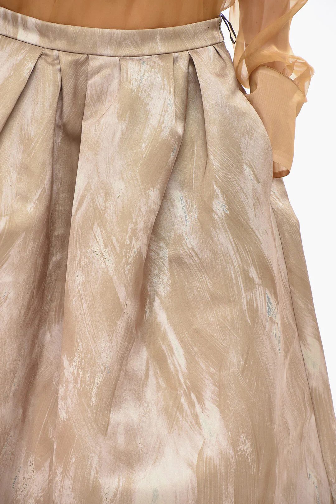 Dries Van Noten og1mm0426 Printed-Satin Flared Midi Skirt in Beige Size 30" / US 8 / IT 44 - 3 Thumbnail