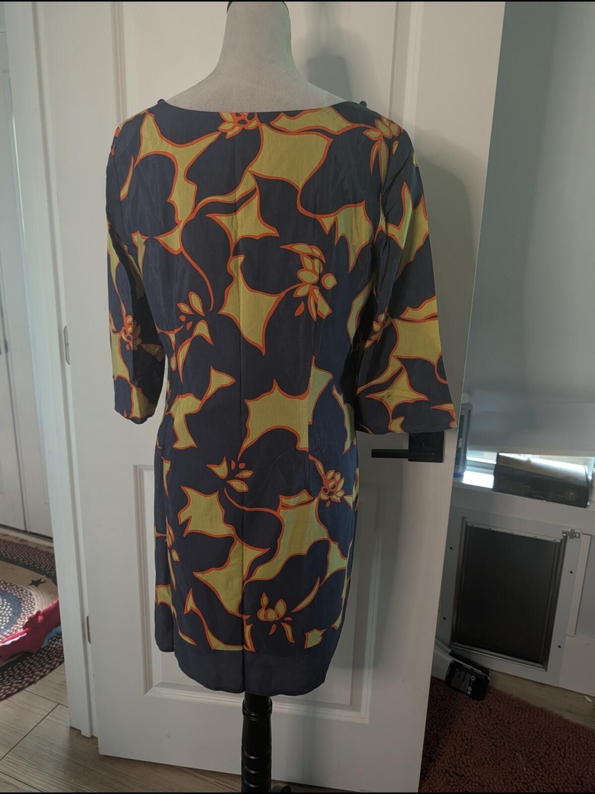 Other LOFT Navy Midi Dress with Yellow and Orange Floral Motif Size M / US 6-8 / IT 42-44 - 4 Thumbnail