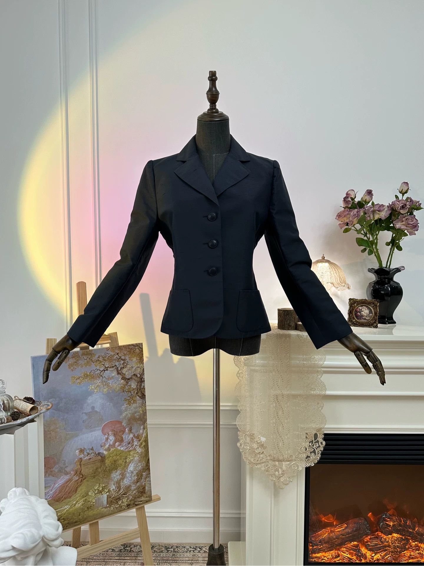 Hermes HERMES vintage waist-cinching distressed blazer women's navy black Size M / US 6-8 / IT 42-44 - 2 Thumbnail