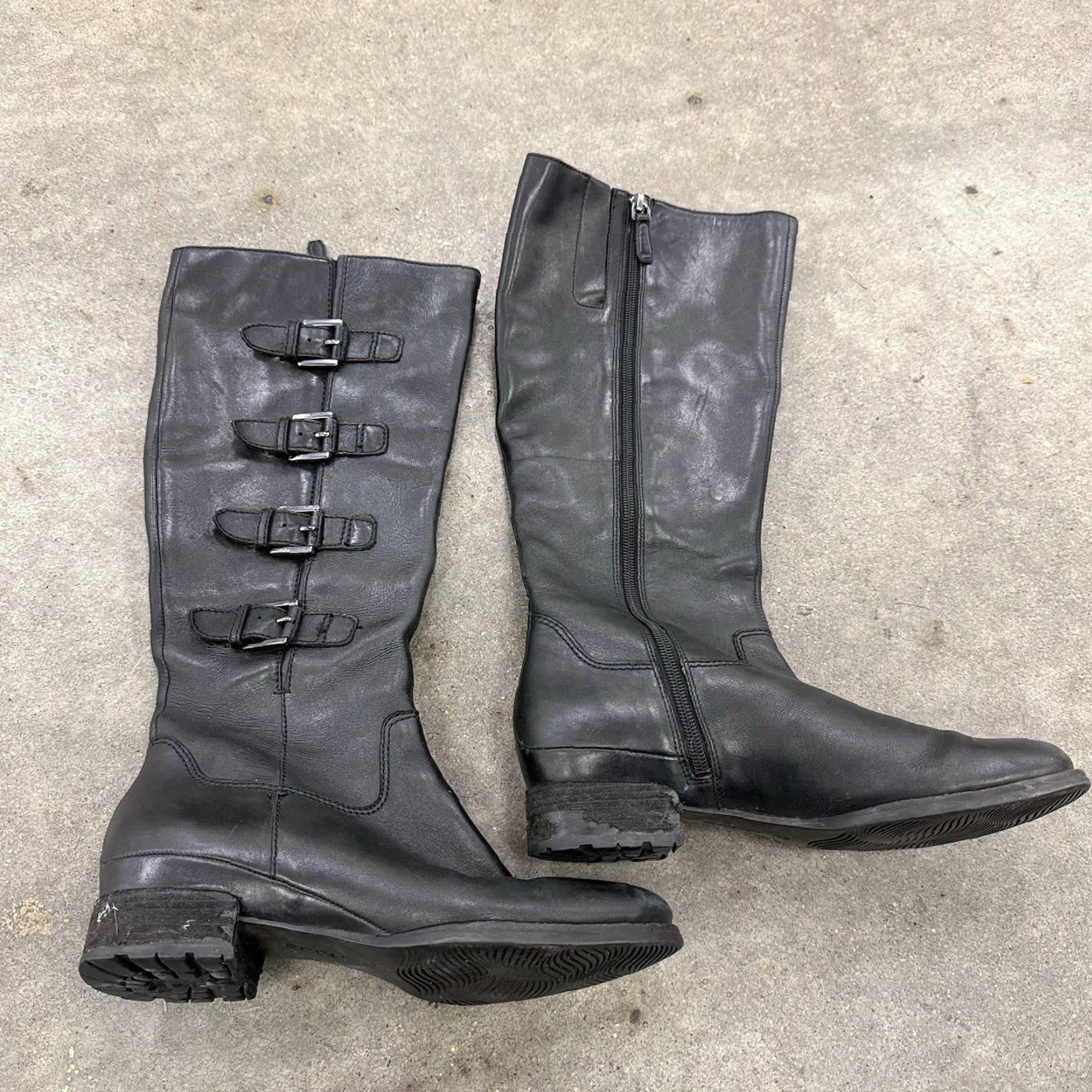 Ecco ECCO Hobart Tall Riding Boot Womens 39/8 Black Leather Moto Buckle Straps Zipper Buckle Western Casual Workwear Comfortable Boots Size US 8 / IT 38 - 2 Thumbnail