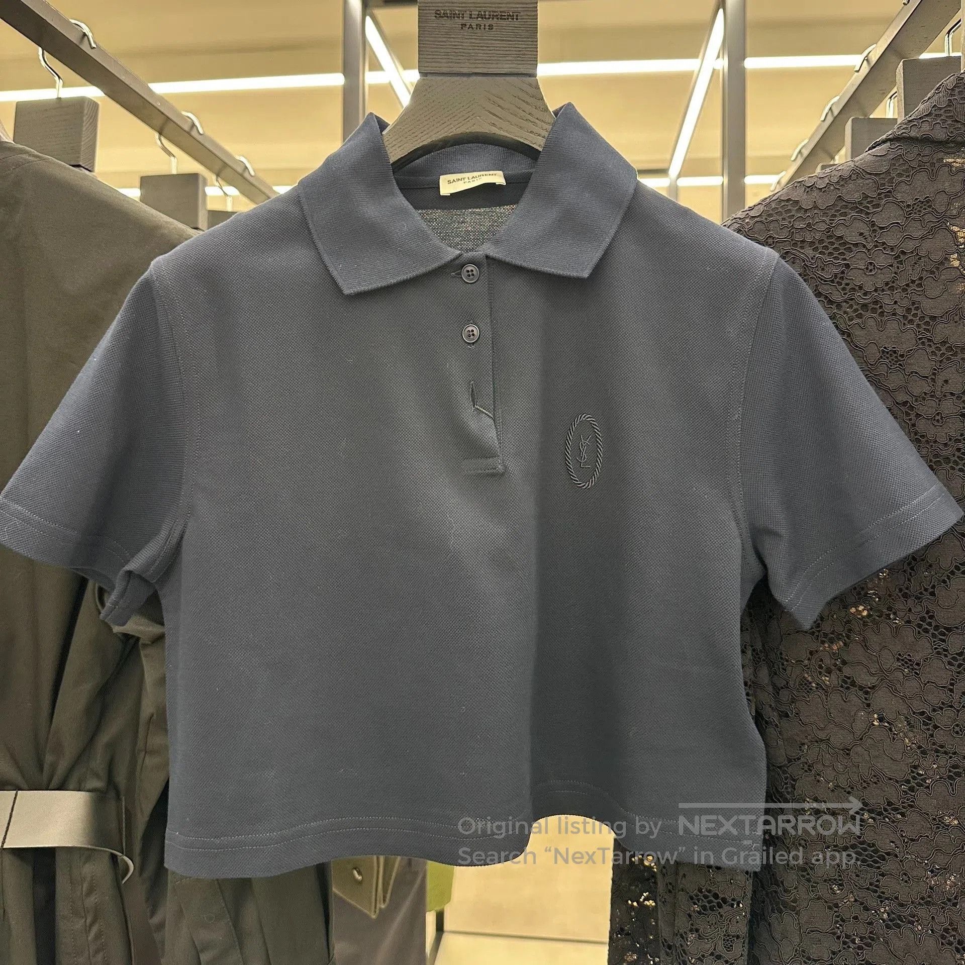 Saint Laurent Paris Saint Laurent Dark Blue Cropped Polo. Size M / US 6-8 / IT 42-44 - 3 Thumbnail