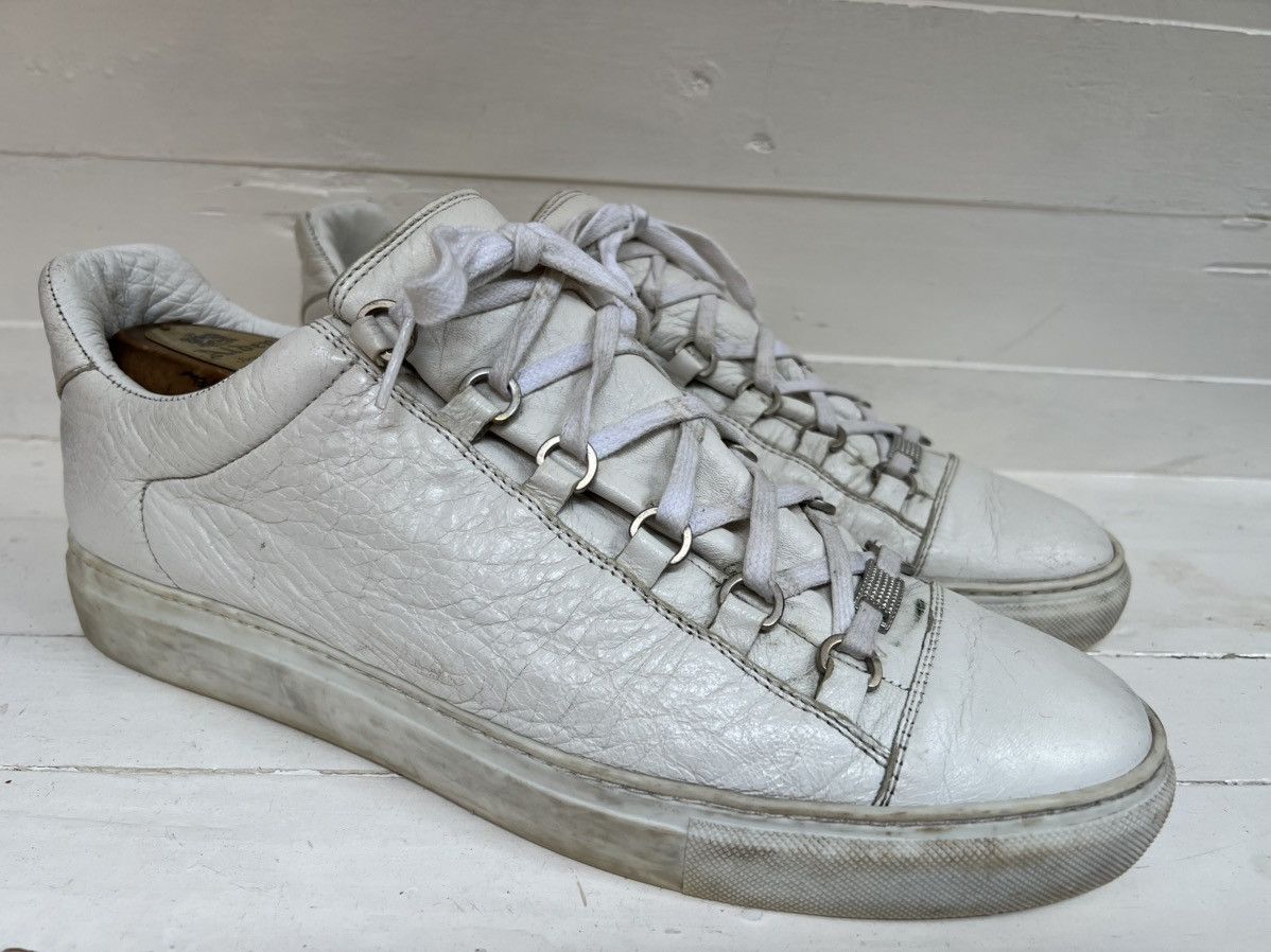 Balenciaga Arena Low White Cracked Leather Sneakers
