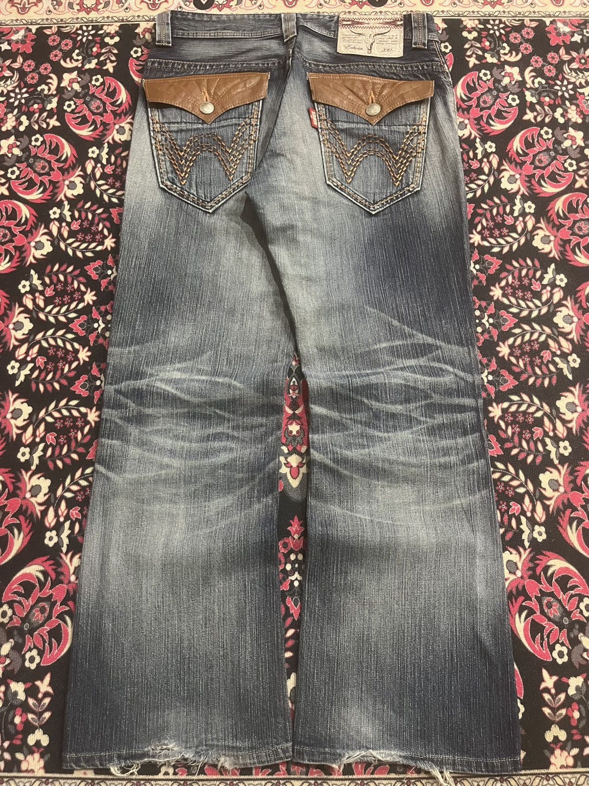 Edwin Vintage Edwin 431 XVS Dark Blue Washed Ripped Flare Jeans Size US 30 / EU 46 - 2 Thumbnail