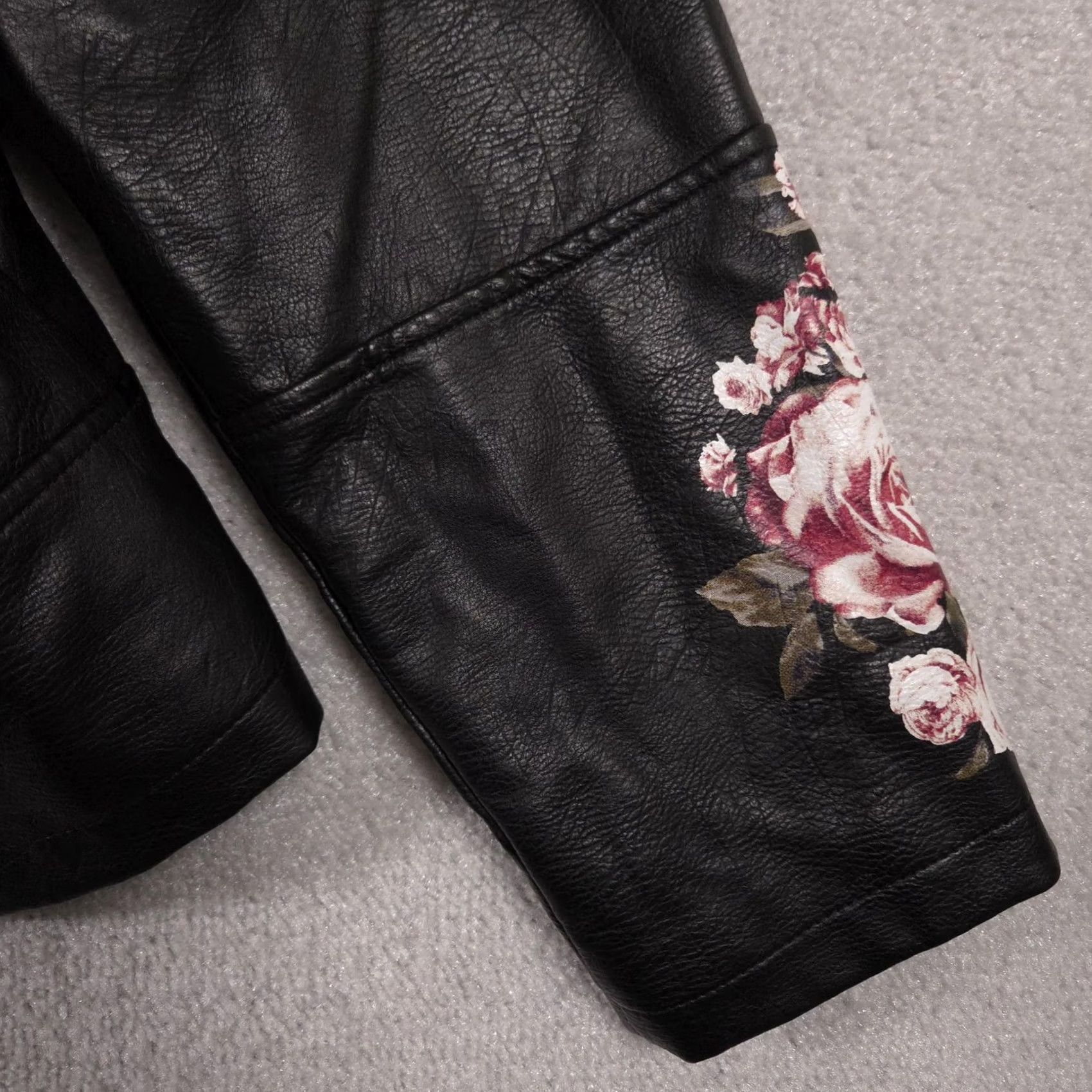 Vintage VINTAGE Roamans Jacket Womens 24W Black Faux Leather Floral Rose Moto Zip Plus Size Size 4XL / US 24-26 - 5 Thumbnail