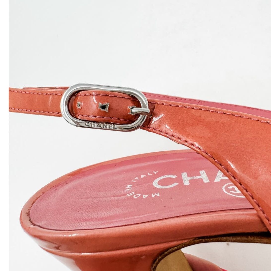 Chanel Chanel Pink Patent Platform Block Heel Sling Backs size 37.5 Size US 7.5 / IT 37.5 - 13 Thumbnail